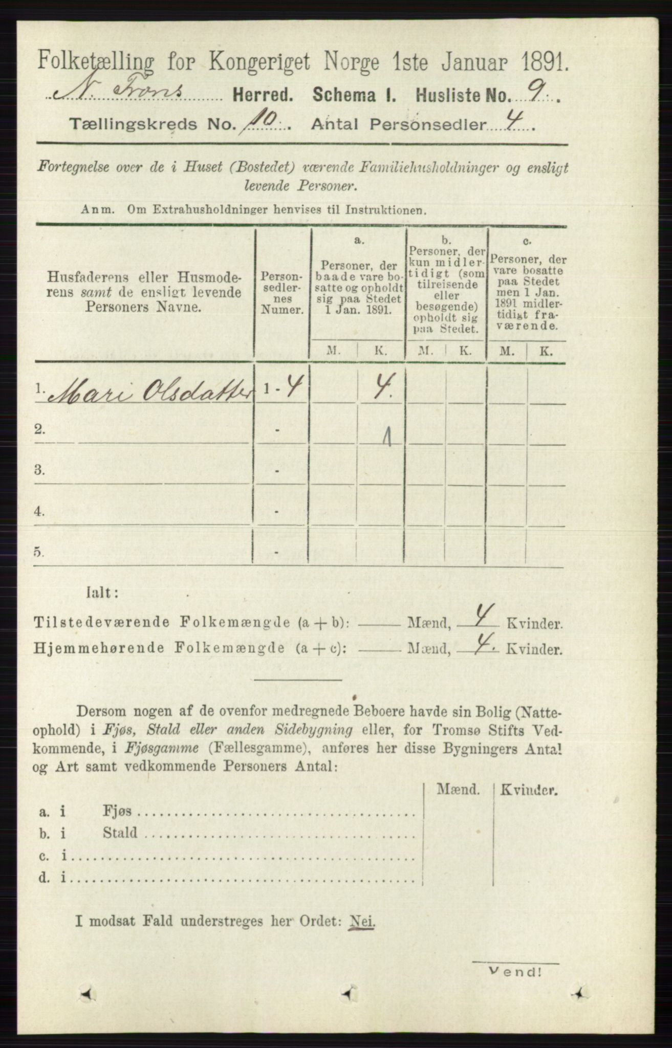 RA, Folketelling 1891 for 0518 Nord-Fron herred, 1891, s. 4310