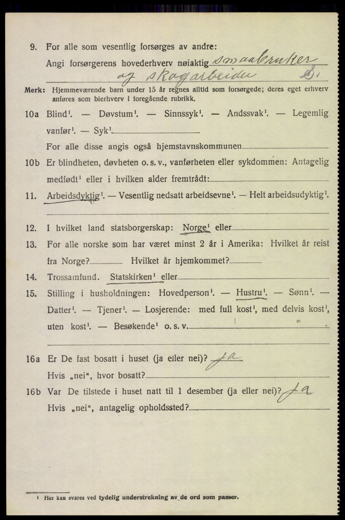 SAK, Folketelling 1920 for 0927 Høvåg herred, 1920, s. 1485