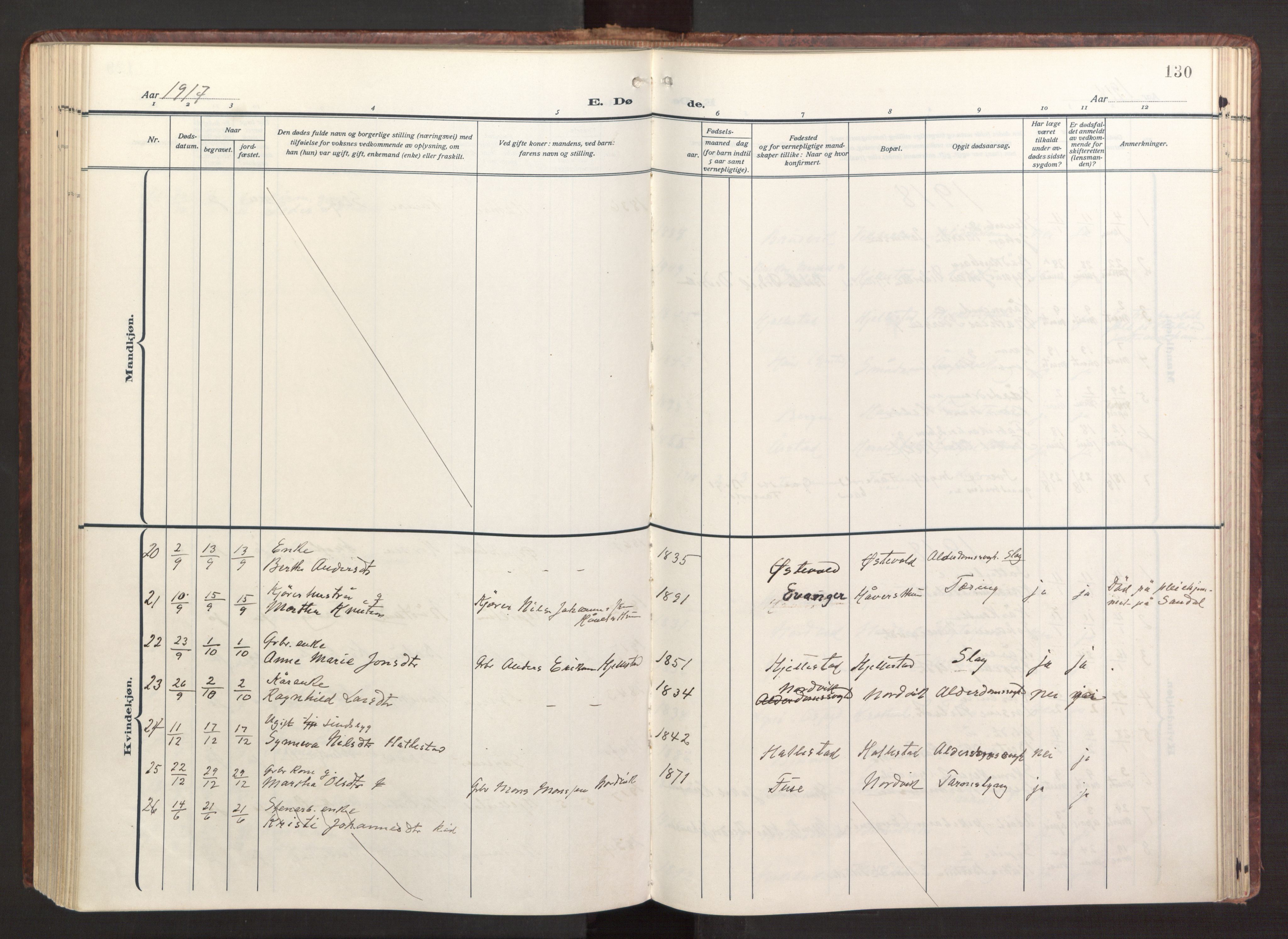 Fana Sokneprestembete, SAB/A-75101/H/Haa/Haab/L0005: Ministerialbok nr. B 5, 1915-1923, s. 130