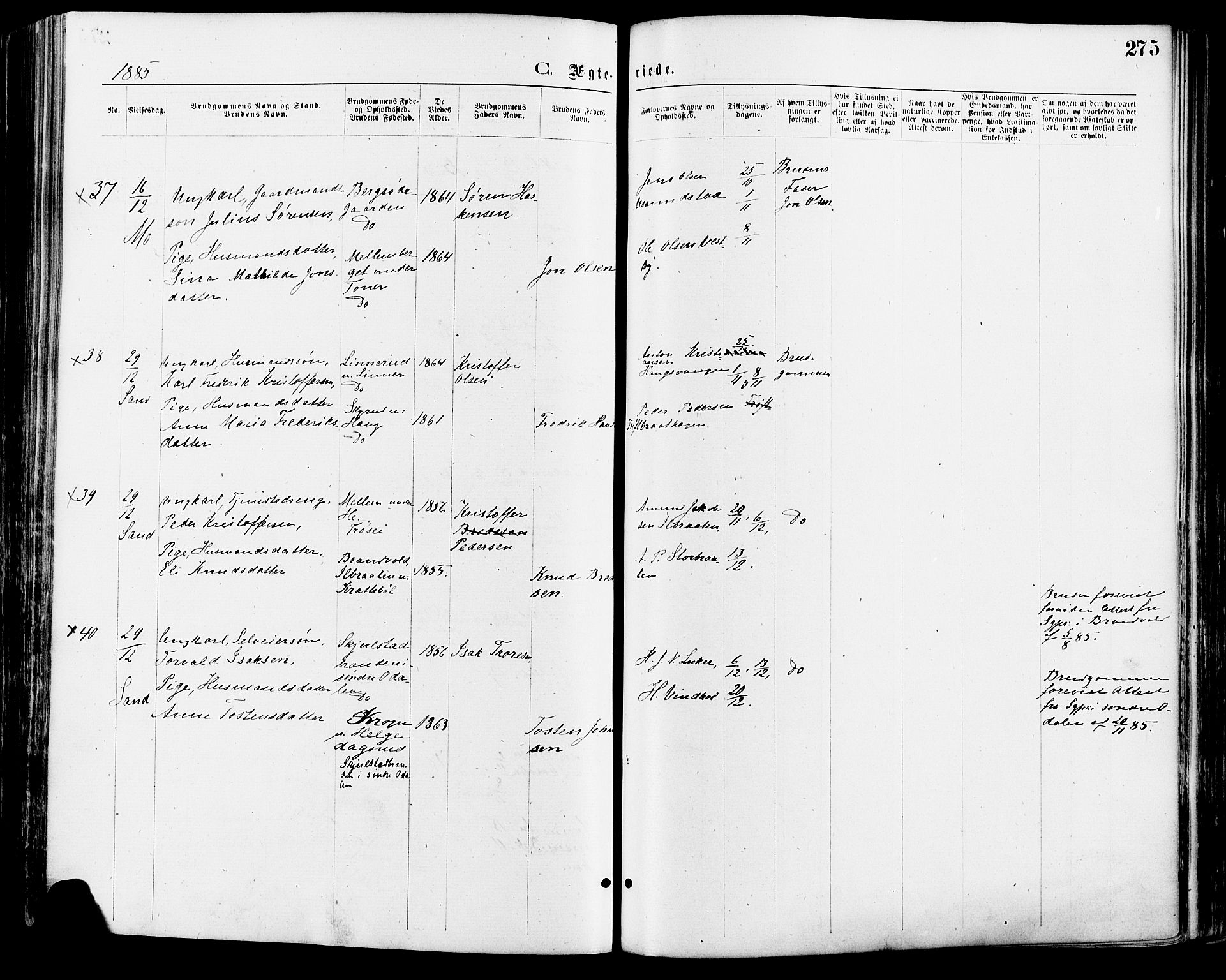 Nord-Odal prestekontor, SAH/PREST-032/H/Ha/Haa/L0005: Ministerialbok nr. 5, 1874-1885, s. 275