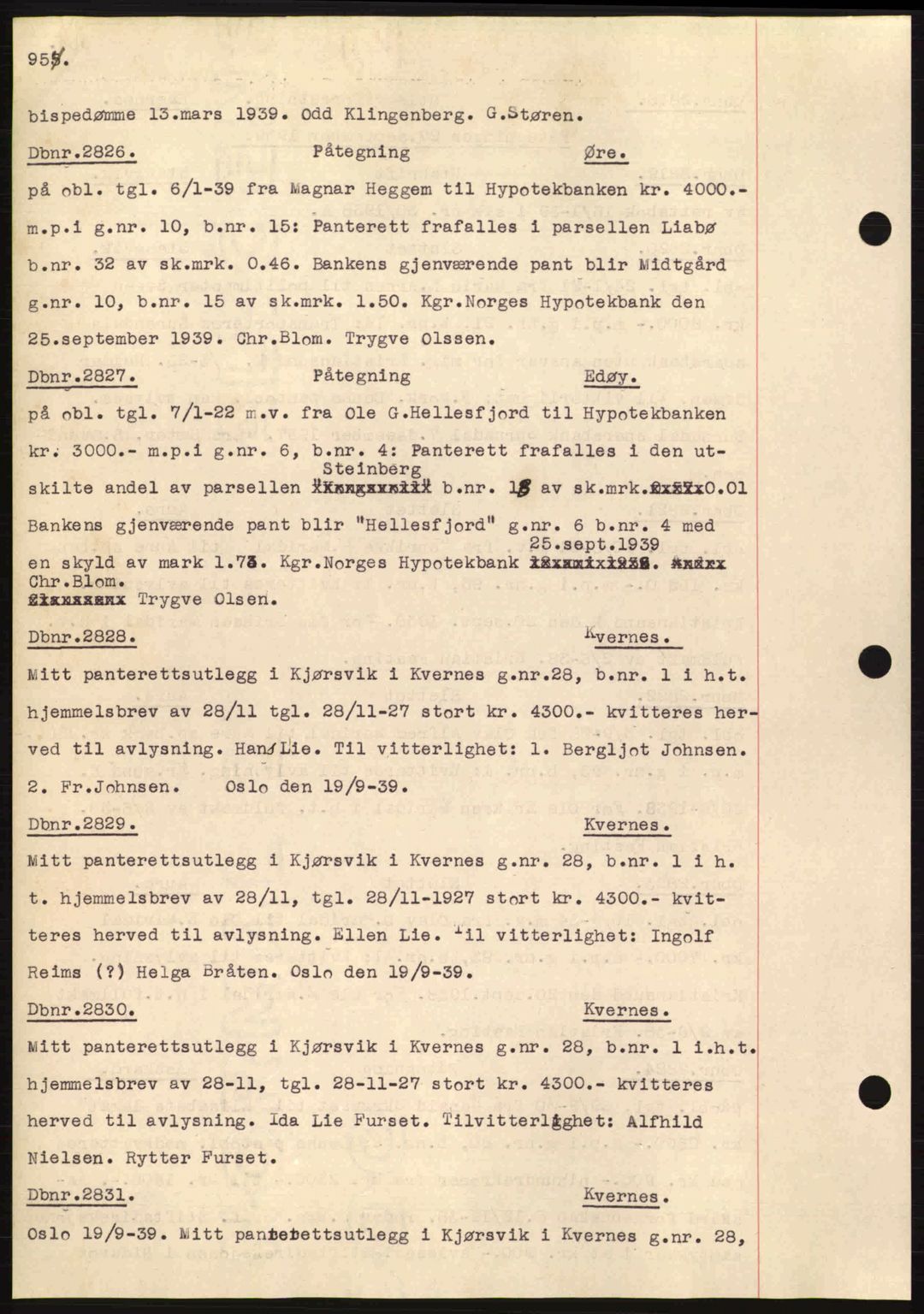 Nordmøre sorenskriveri, SAT/A-4132/1/2/2Ca: Pantebok nr. C80, 1936-1939, Dagboknr: 2826/1939