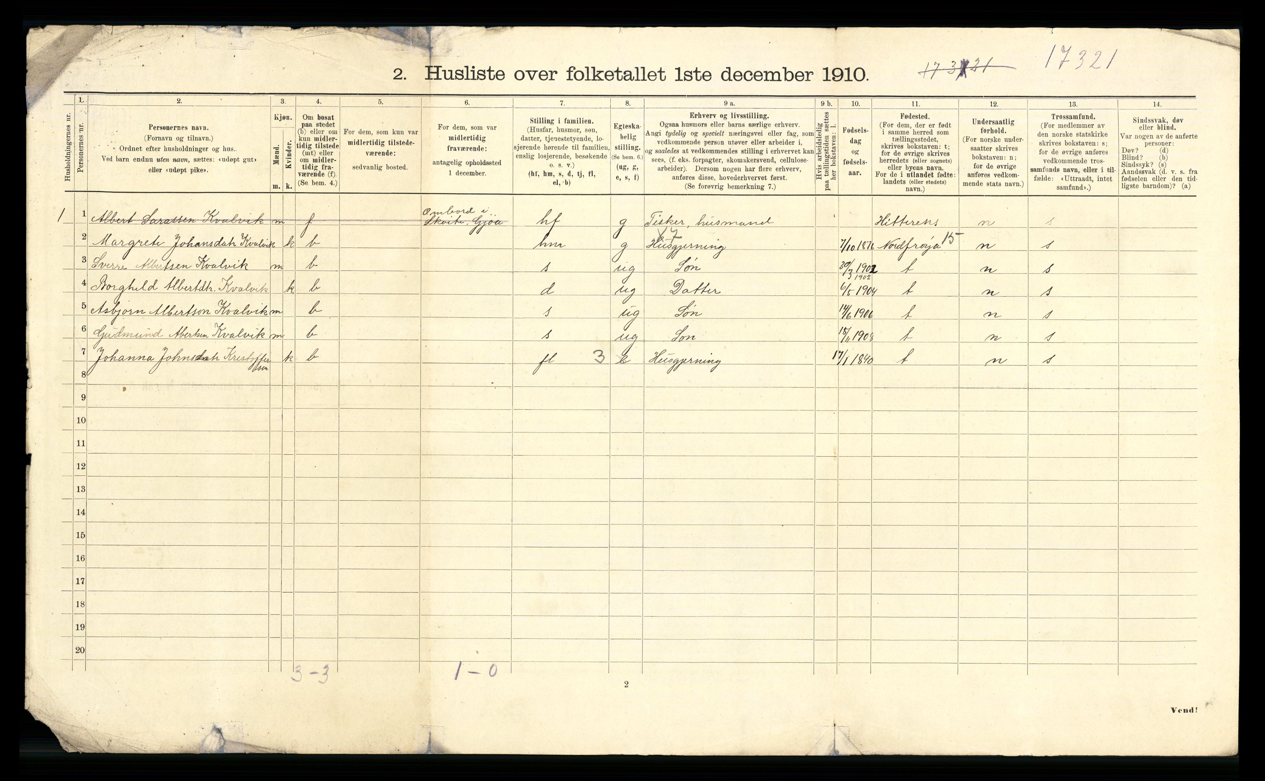 RA, Folketelling 1910 for 1619 Sør-Frøya herred, 1910, s. 29