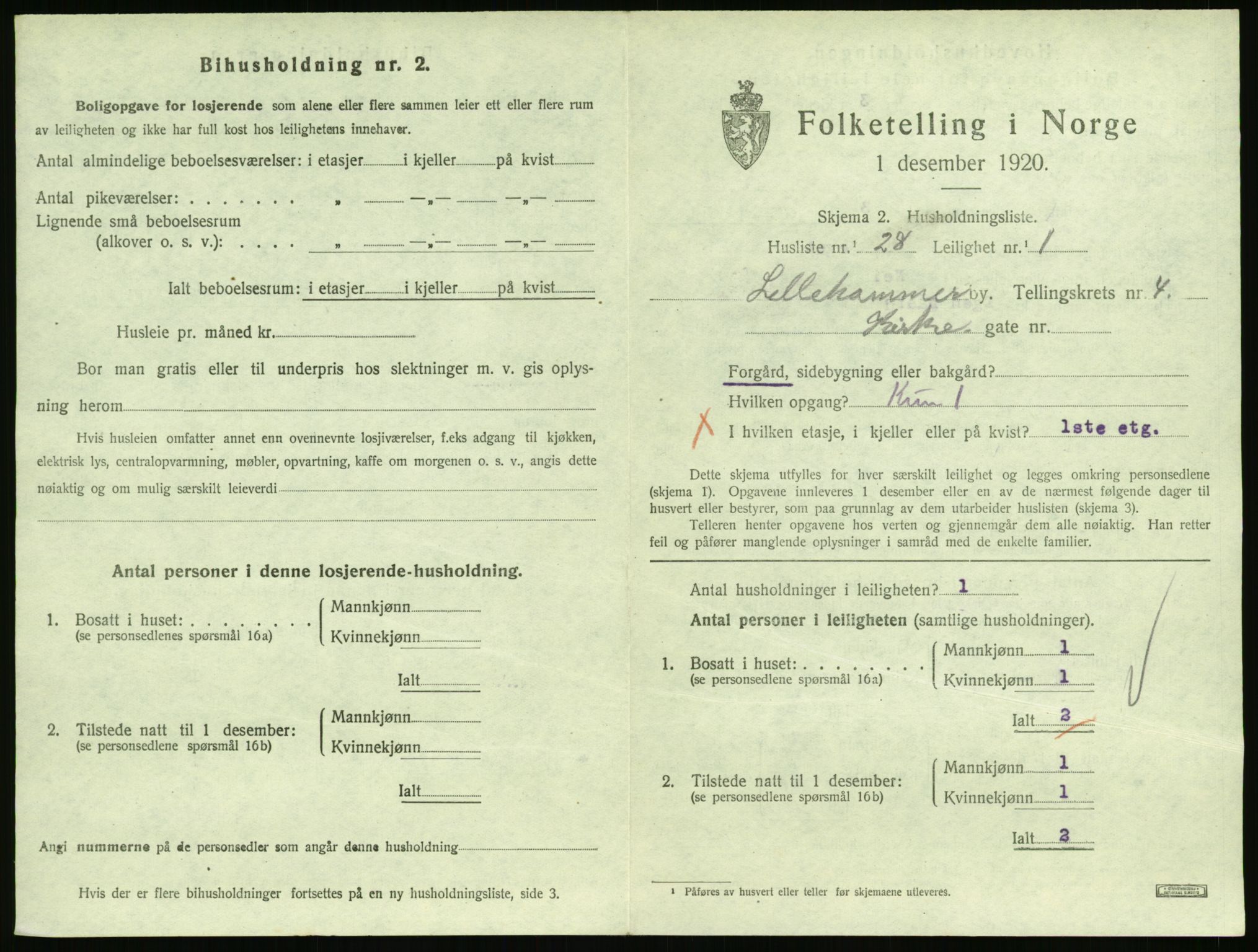SAH, Folketelling 1920 for 0501 Lillehammer kjøpstad, 1920, s. 2038