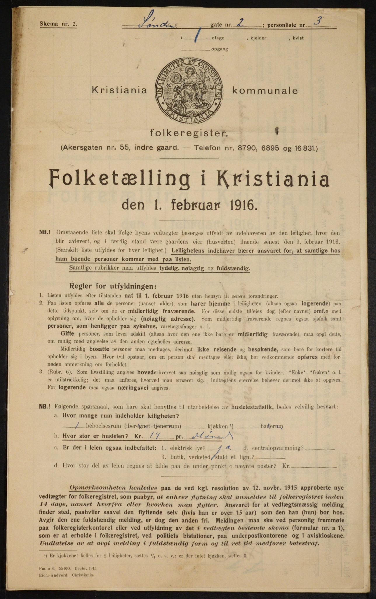 OBA, Kommunal folketelling 1.2.1916 for Kristiania, 1916, s. 109299