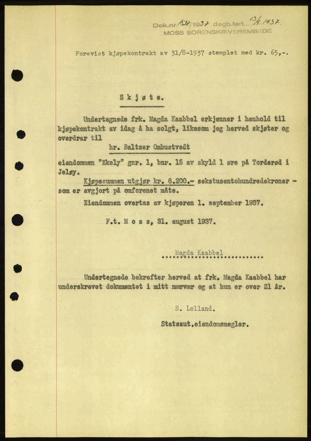 Moss sorenskriveri, SAO/A-10168: Pantebok nr. A3, 1937-1938, Dagboknr: 1528/1937