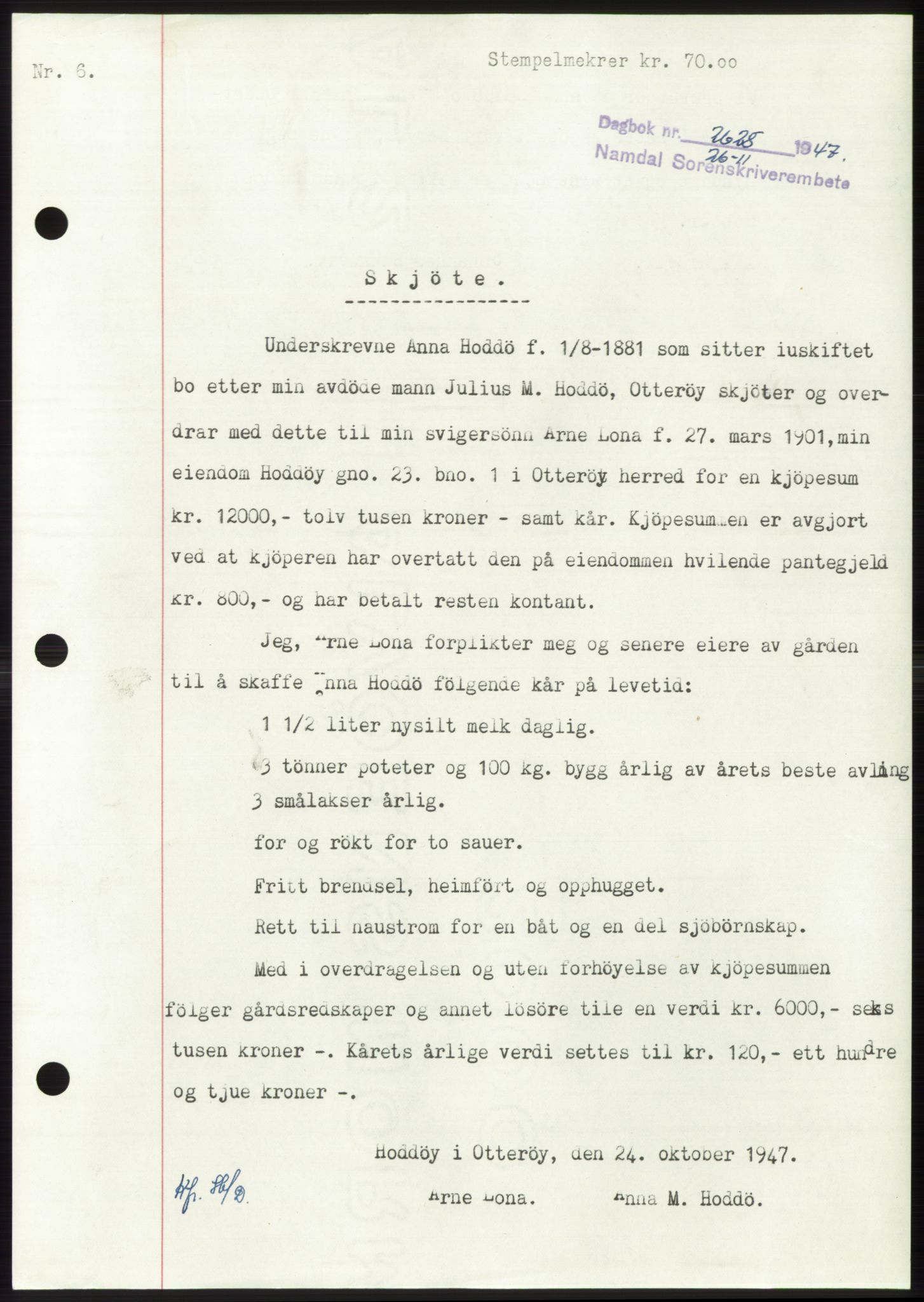 Namdal sorenskriveri, SAT/A-4133/1/2/2C: Pantebok nr. -, 1947-1948, Dagboknr: 2628/1947