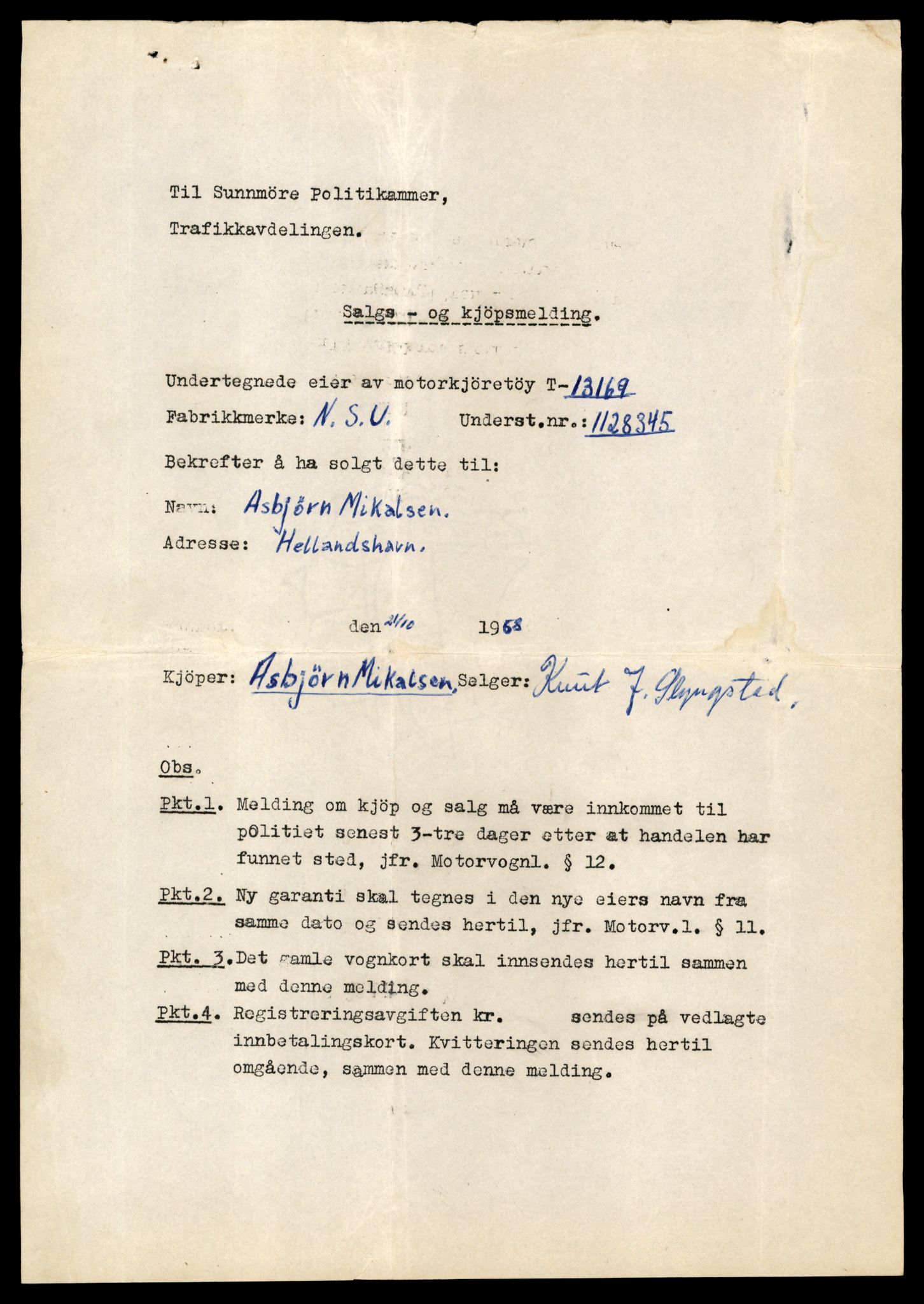 Møre og Romsdal vegkontor - Ålesund trafikkstasjon, AV/SAT-A-4099/F/Fe/L0037: Registreringskort for kjøretøy T 13031 - T 13179, 1927-1998, s. 2686