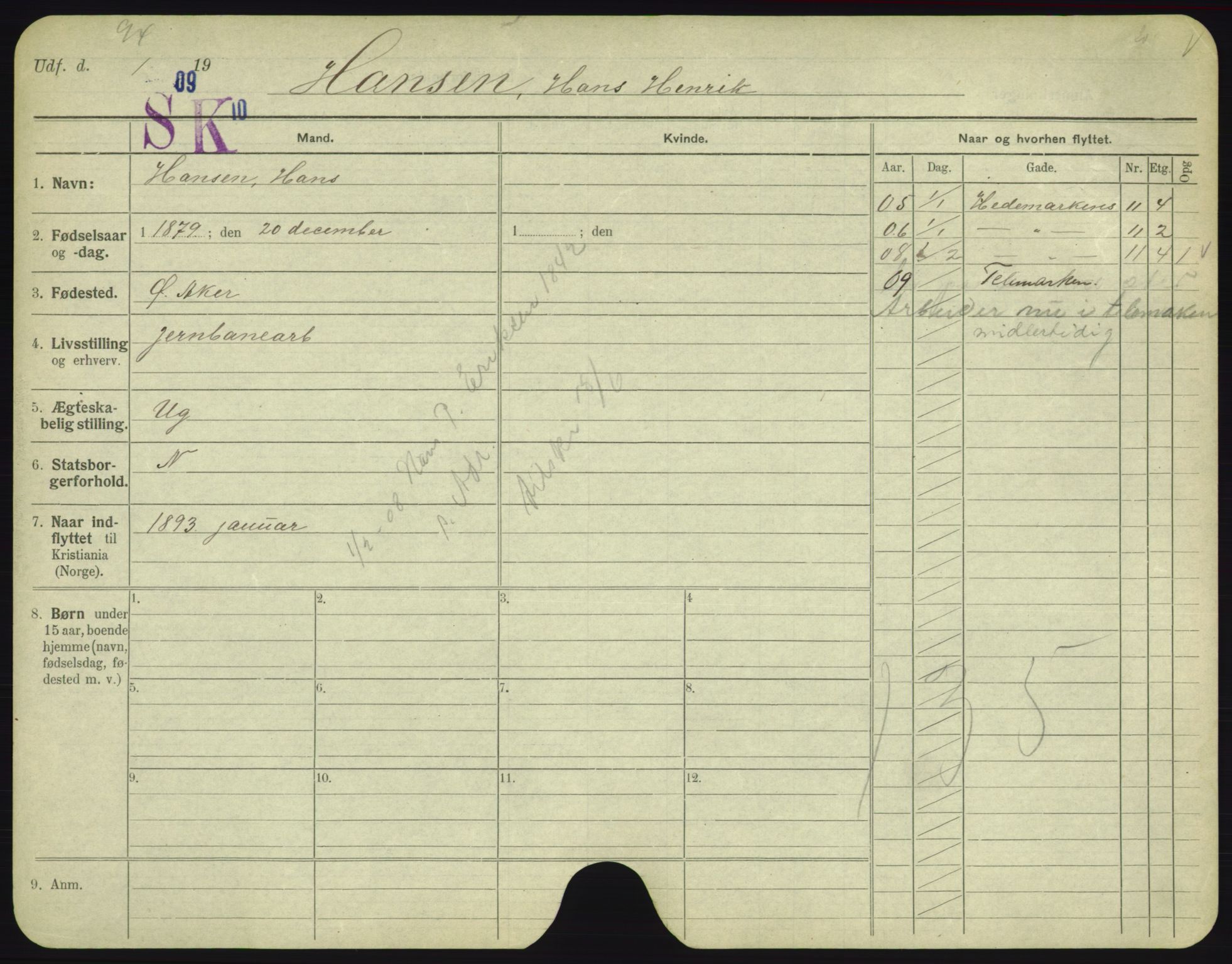 Oslo folkeregister, Registerkort, AV/SAO-A-11715/F/Fa/Fac/L0004: Menn, 1906-1914, s. 52a