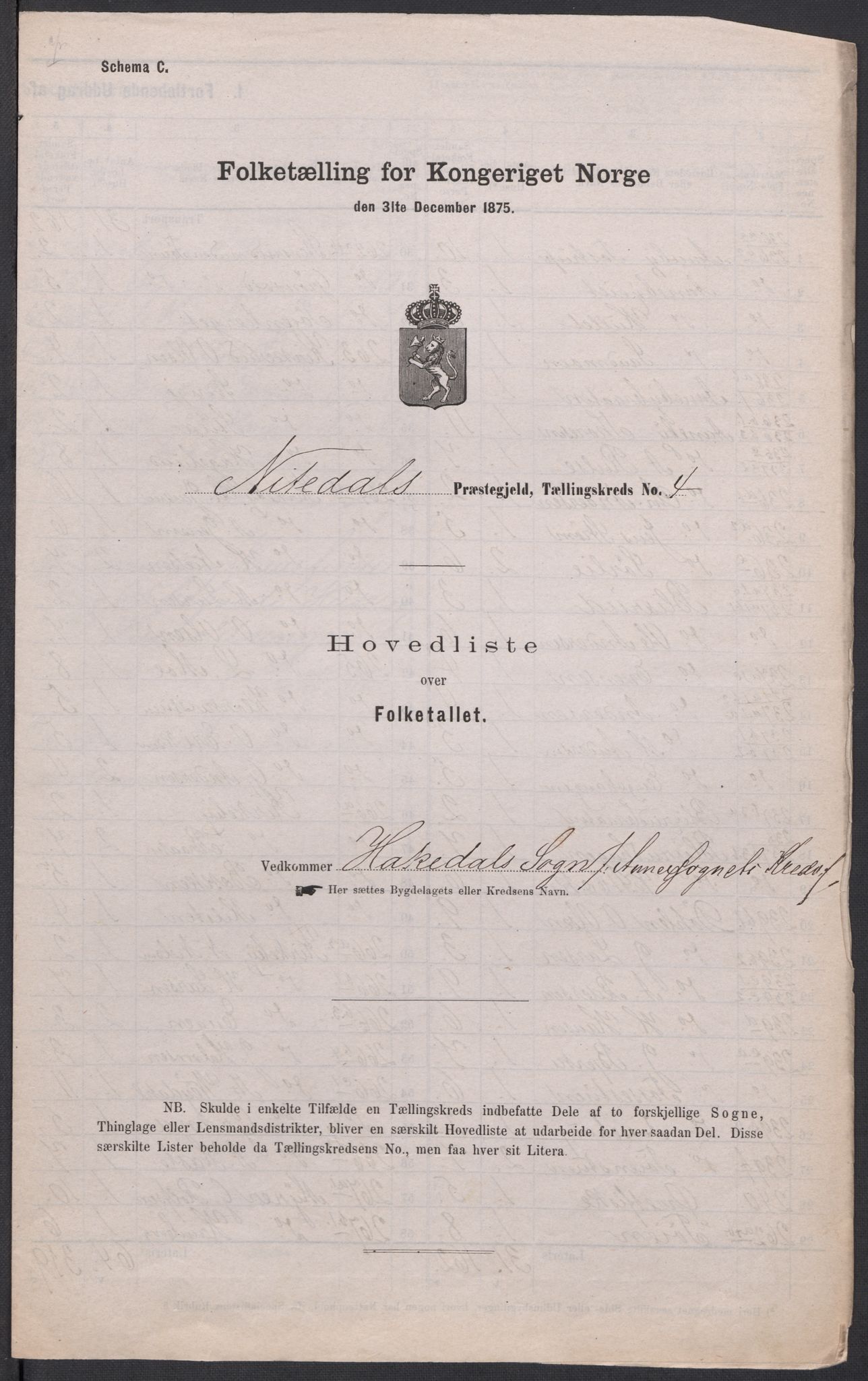 RA, Folketelling 1875 for 0233P Nittedal prestegjeld, 1875, s. 19