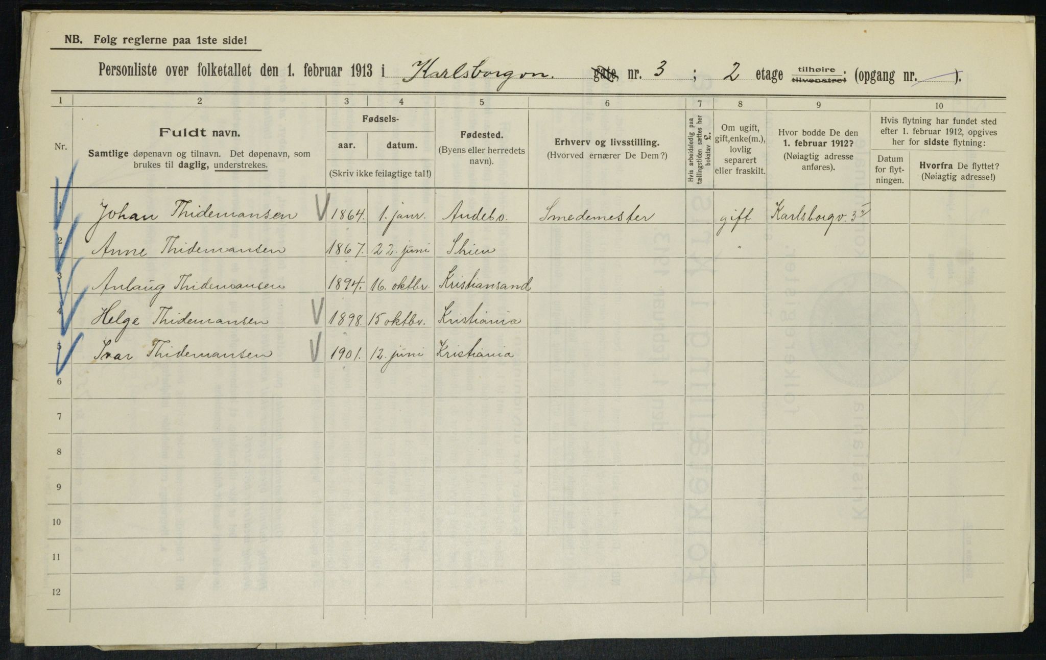 OBA, Kommunal folketelling 1.2.1913 for Kristiania, 1913, s. 48691