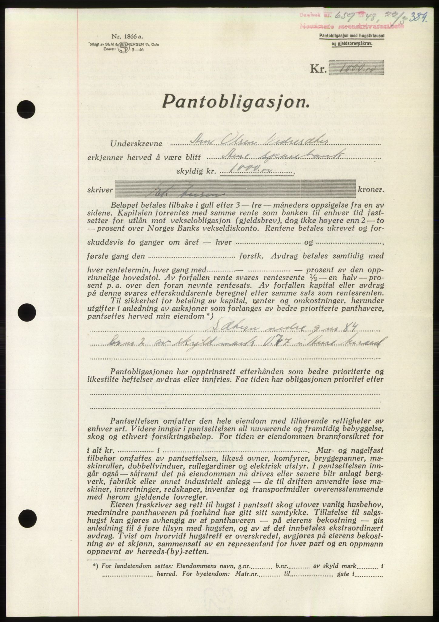 Nordmøre sorenskriveri, SAT/A-4132/1/2/2Ca: Pantebok nr. B98, 1948-1948, Dagboknr: 659/1948