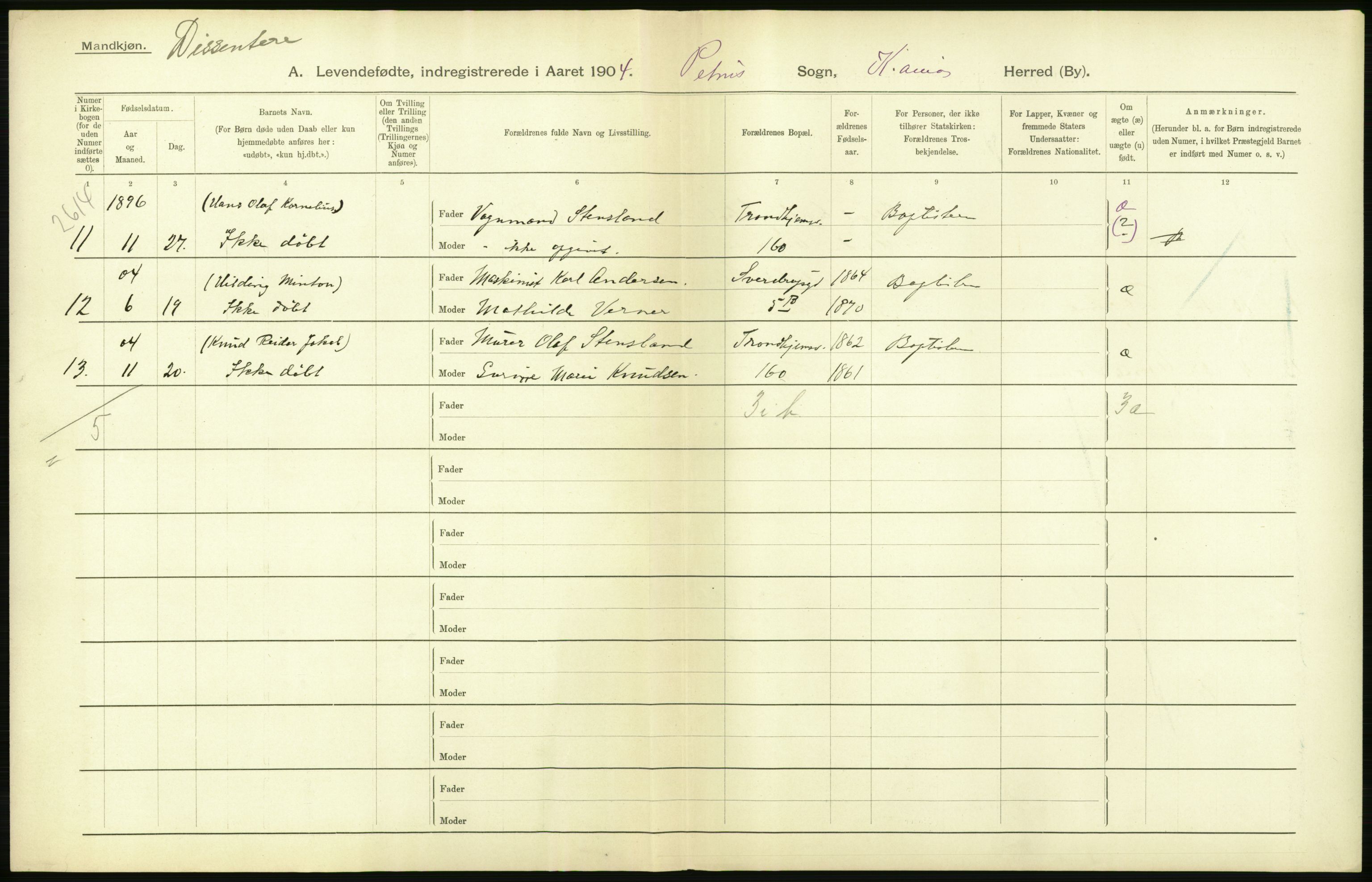 Statistisk sentralbyrå, Sosiodemografiske emner, Befolkning, AV/RA-S-2228/D/Df/Dfa/Dfab/L0003: Kristiania: Fødte, 1904, s. 688