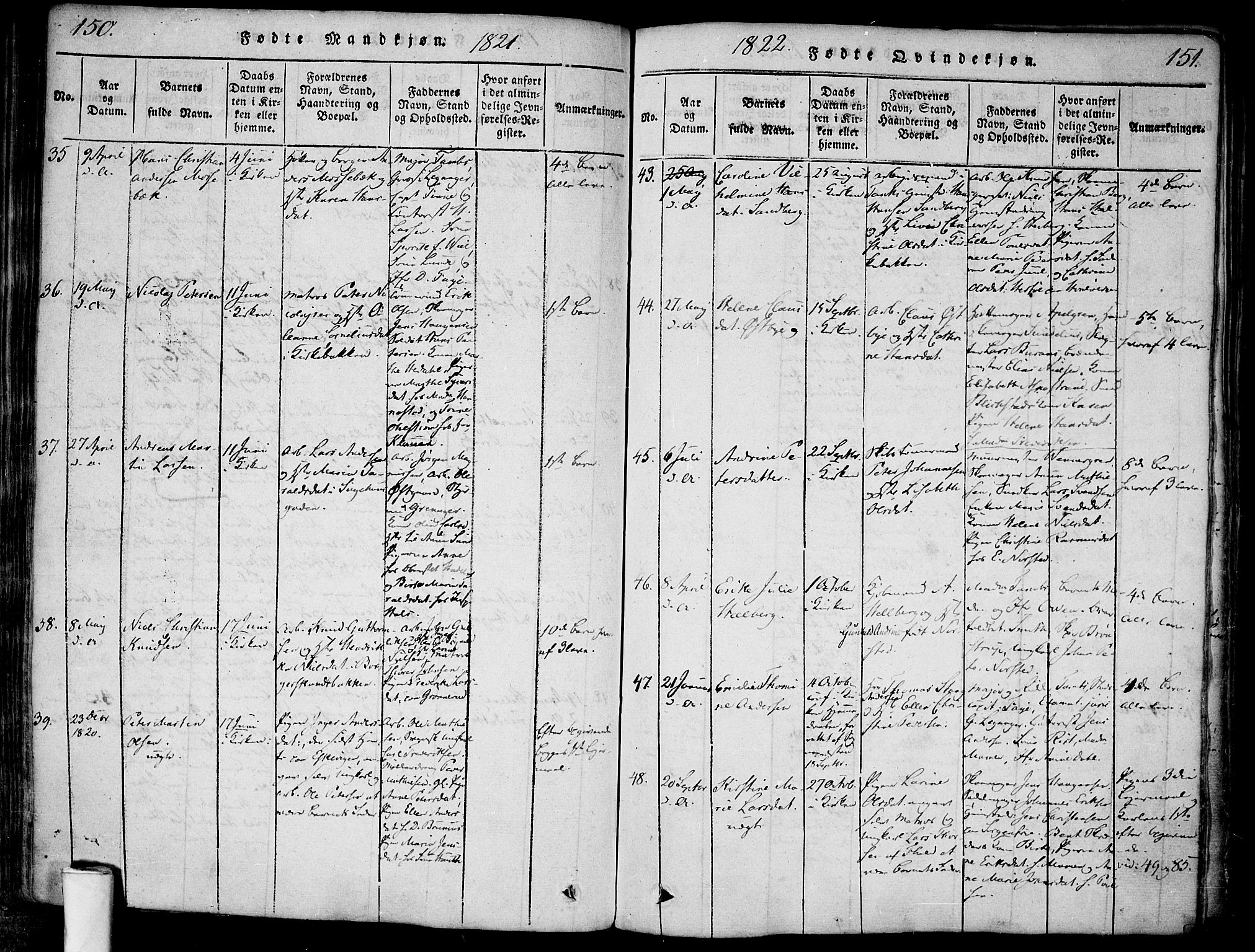 Halden prestekontor Kirkebøker, AV/SAO-A-10909/F/Fa/L0003: Ministerialbok nr. I 3, 1815-1834, s. 150-151