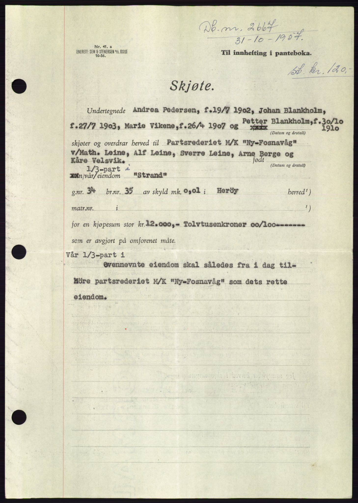 Søre Sunnmøre sorenskriveri, SAT/A-4122/1/2/2C/L0108: Pantebok nr. 34A, 1957-1958, Dagboknr: 2667/1957