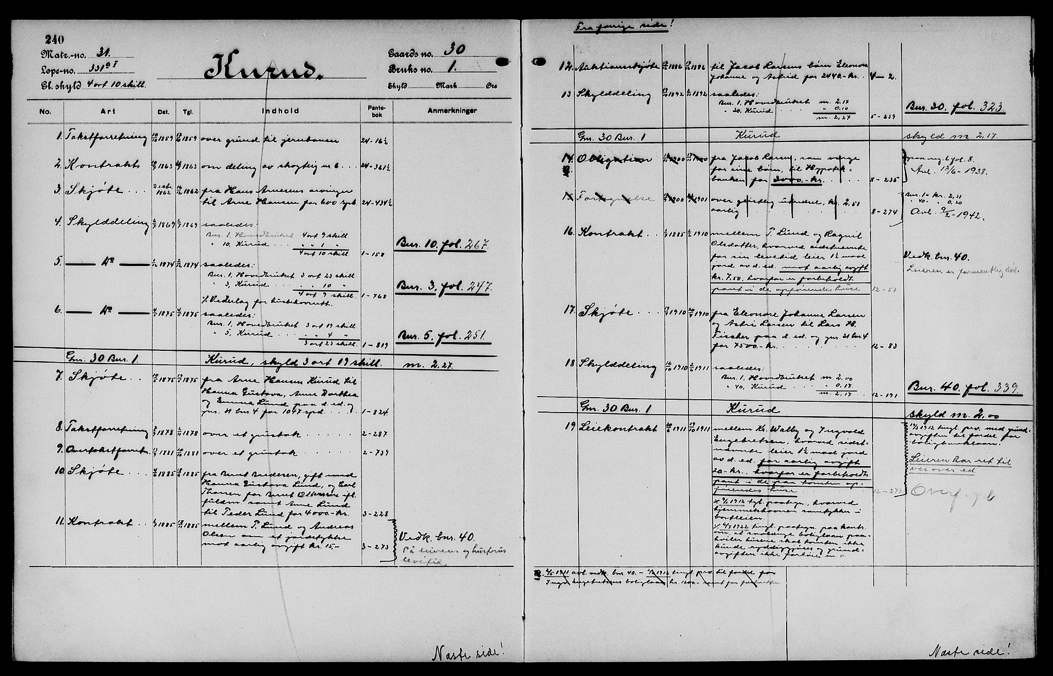 Vinger og Odal sorenskriveri, SAH/TING-022/H/Ha/Hac/Hacc/L0005: Panteregister nr. 3.5, 1923, s. 240