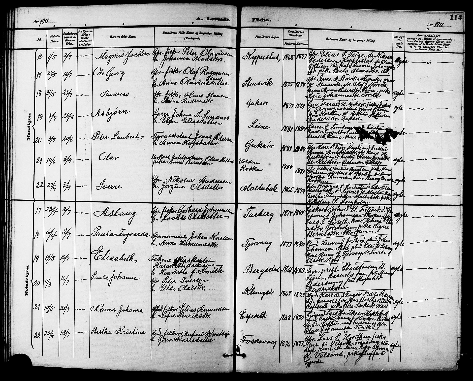 Ministerialprotokoller, klokkerbøker og fødselsregistre - Møre og Romsdal, AV/SAT-A-1454/507/L0082: Klokkerbok nr. 507C05, 1896-1914, s. 113