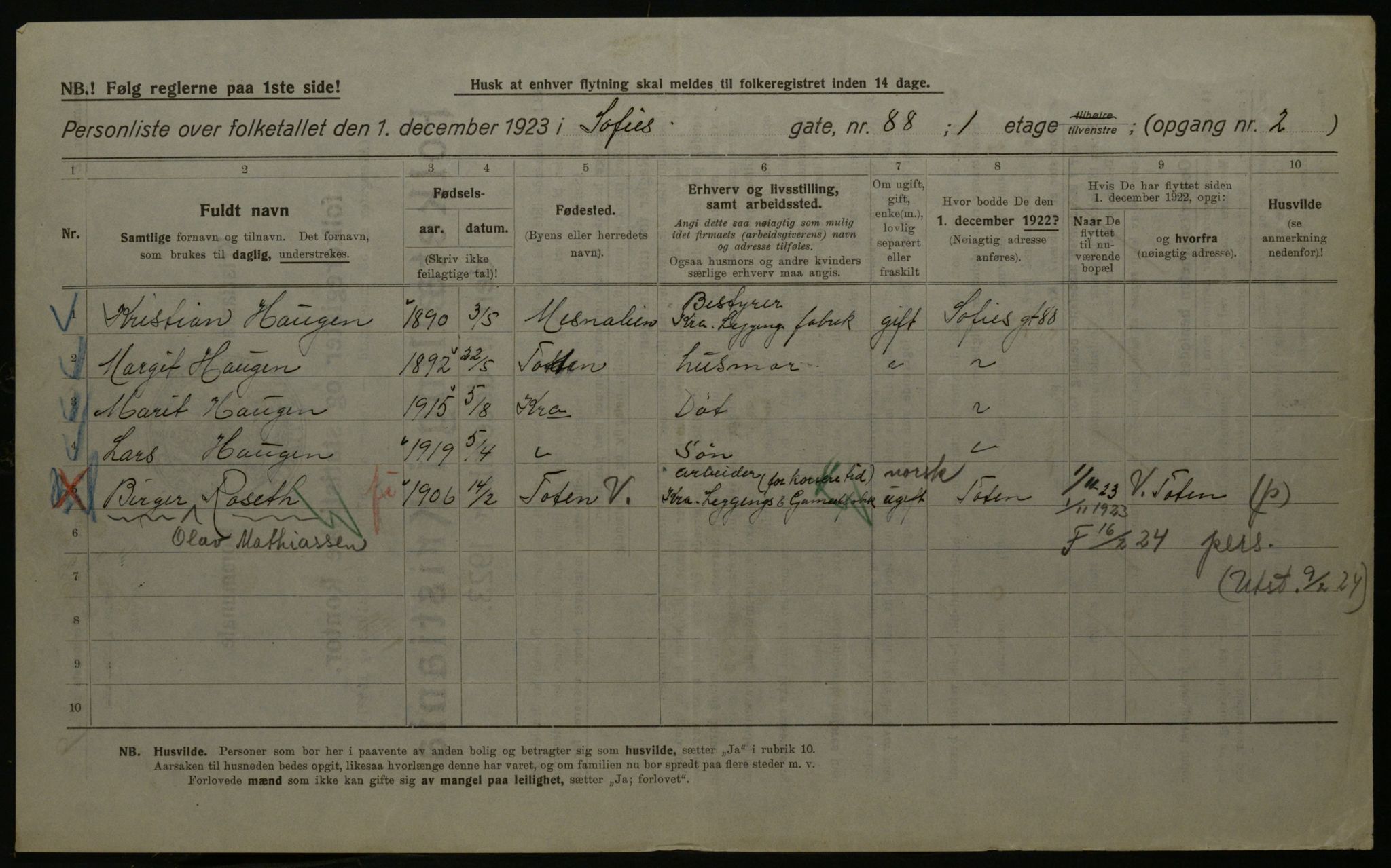 OBA, Kommunal folketelling 1.12.1923 for Kristiania, 1923, s. 109467