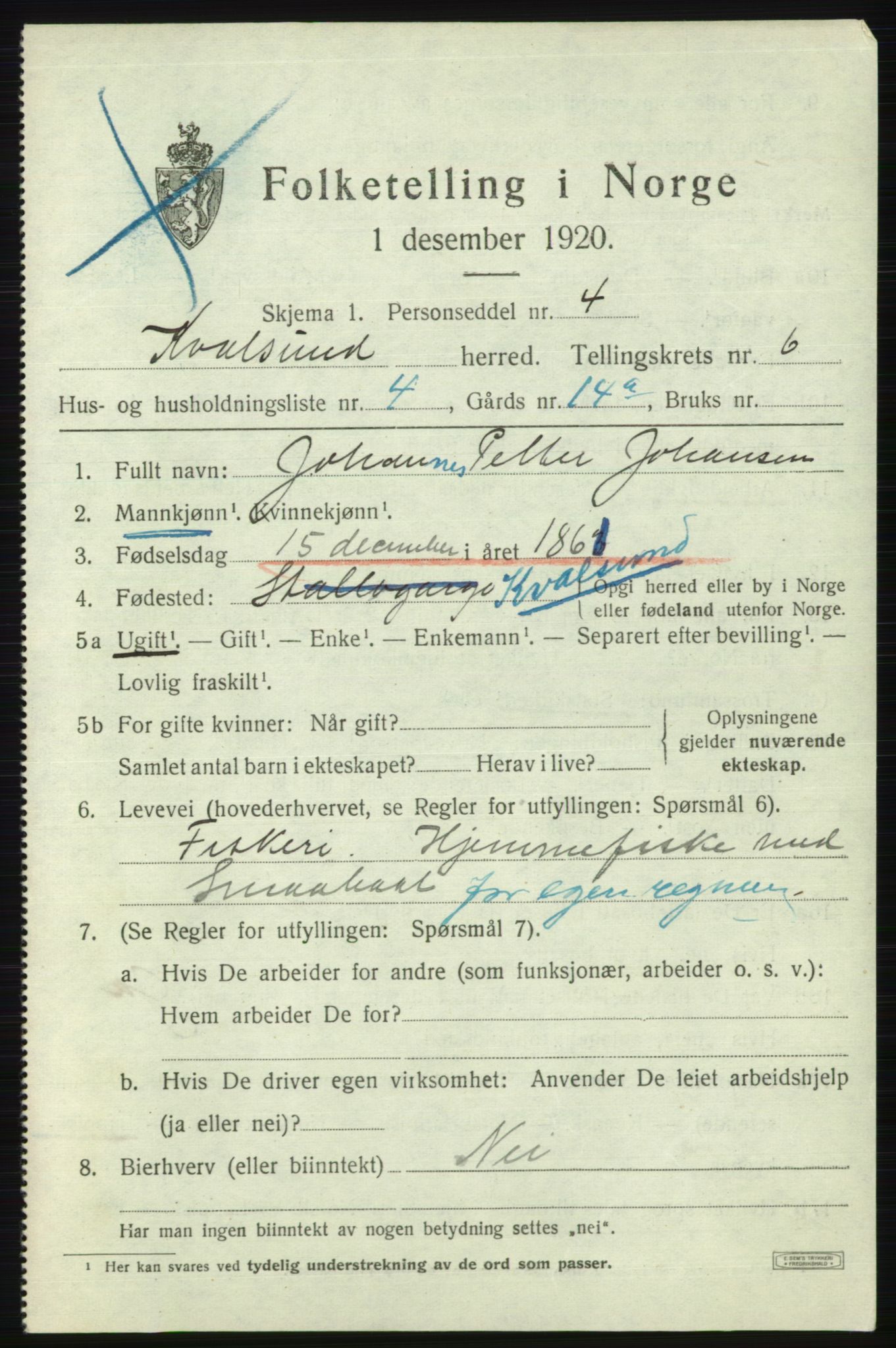 SATØ, Folketelling 1920 for 2017 Kvalsund herred, 1920, s. 2034