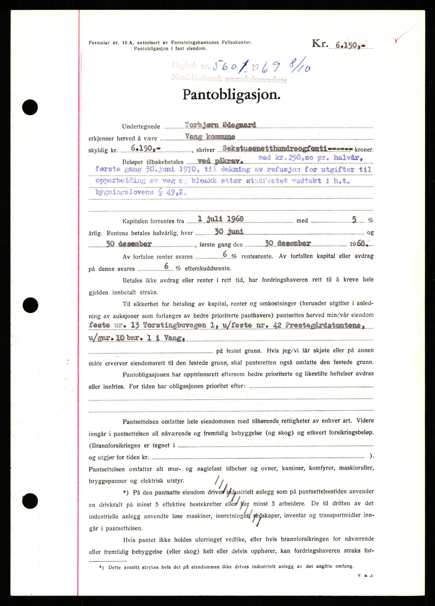 Nord-Hedmark sorenskriveri, SAH/TING-012/H/Hb/Hbf/L0081: Pantebok nr. B81, 1969-1969, Dagboknr: 5601/1969