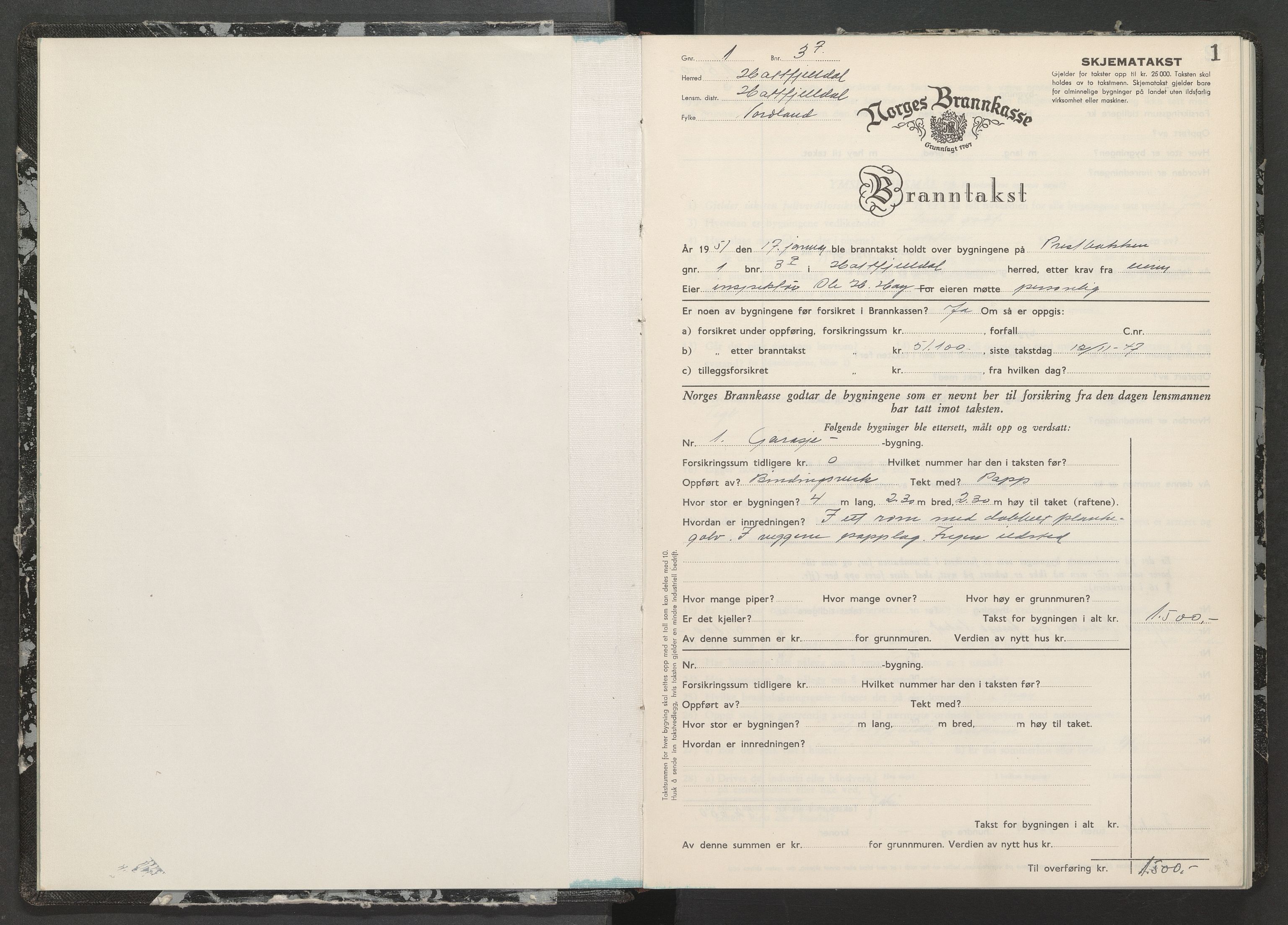 Grane og Hattfjelldal lensmannskontor, AV/SAT-A-5688/3/Oa/L0009: Branntakstprotokoll, 1951-1955