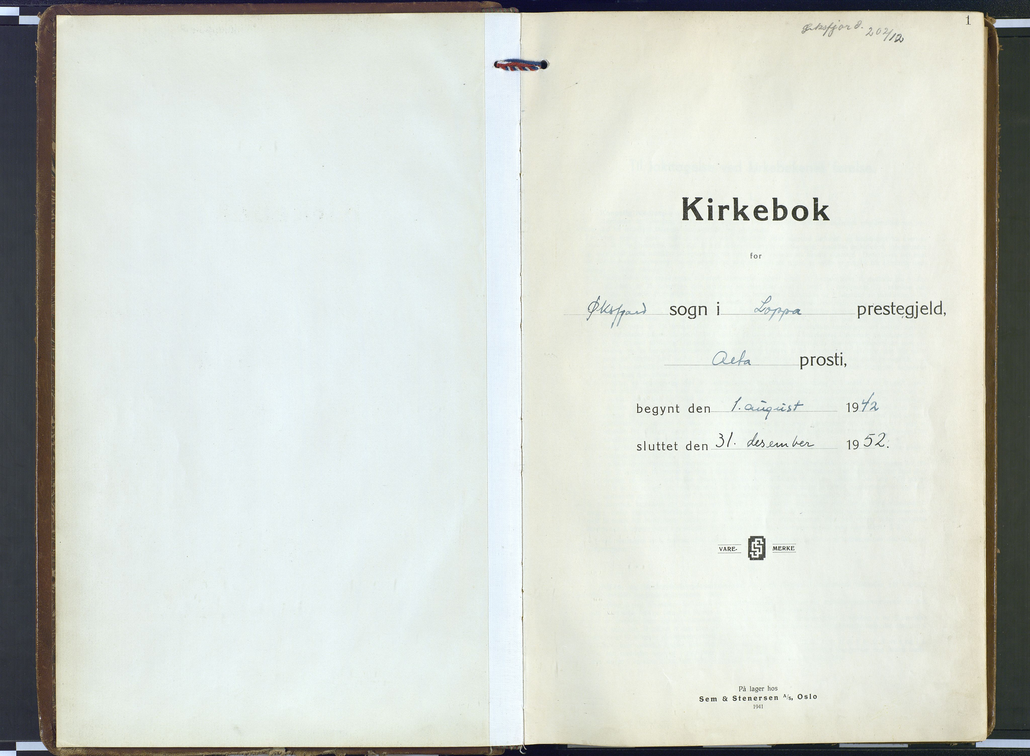Loppa sokneprestkontor, SATØ/S-1339/H/Ha/L0016kirke: Ministerialbok nr. 16, 1942-1952, s. 1