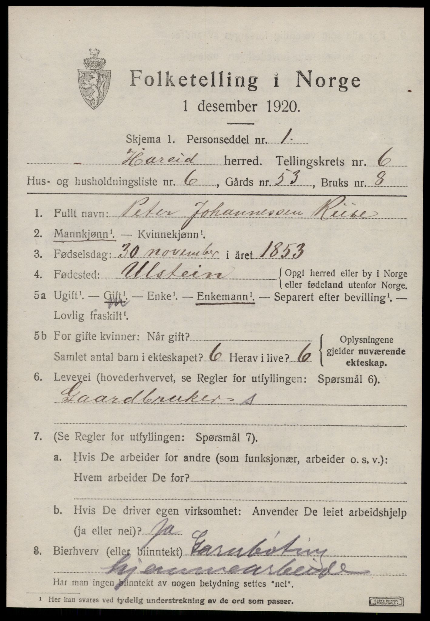 SAT, Folketelling 1920 for 1517 Hareid herred, 1920, s. 2227