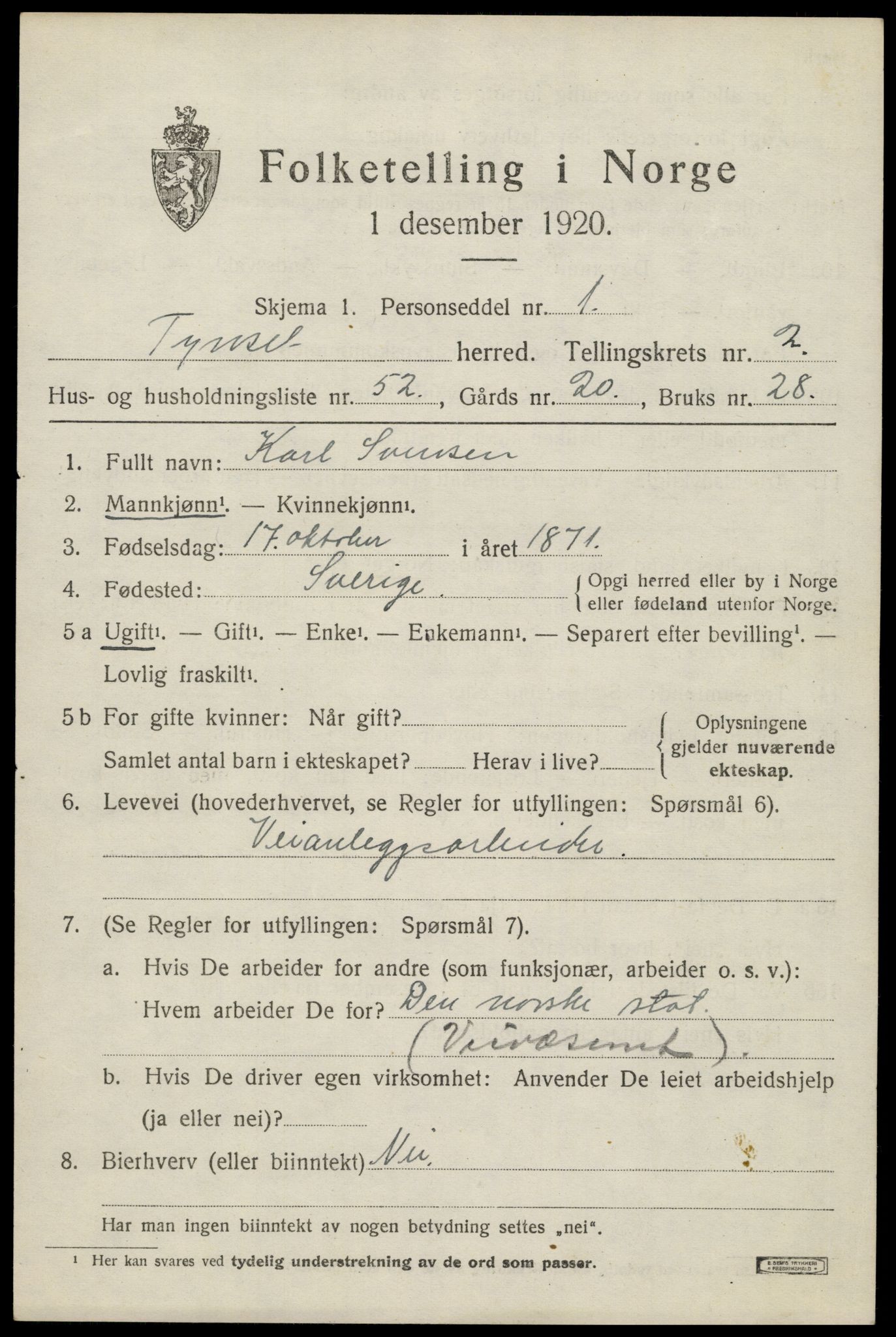 SAH, Folketelling 1920 for 0437 Tynset herred, 1920, s. 2892