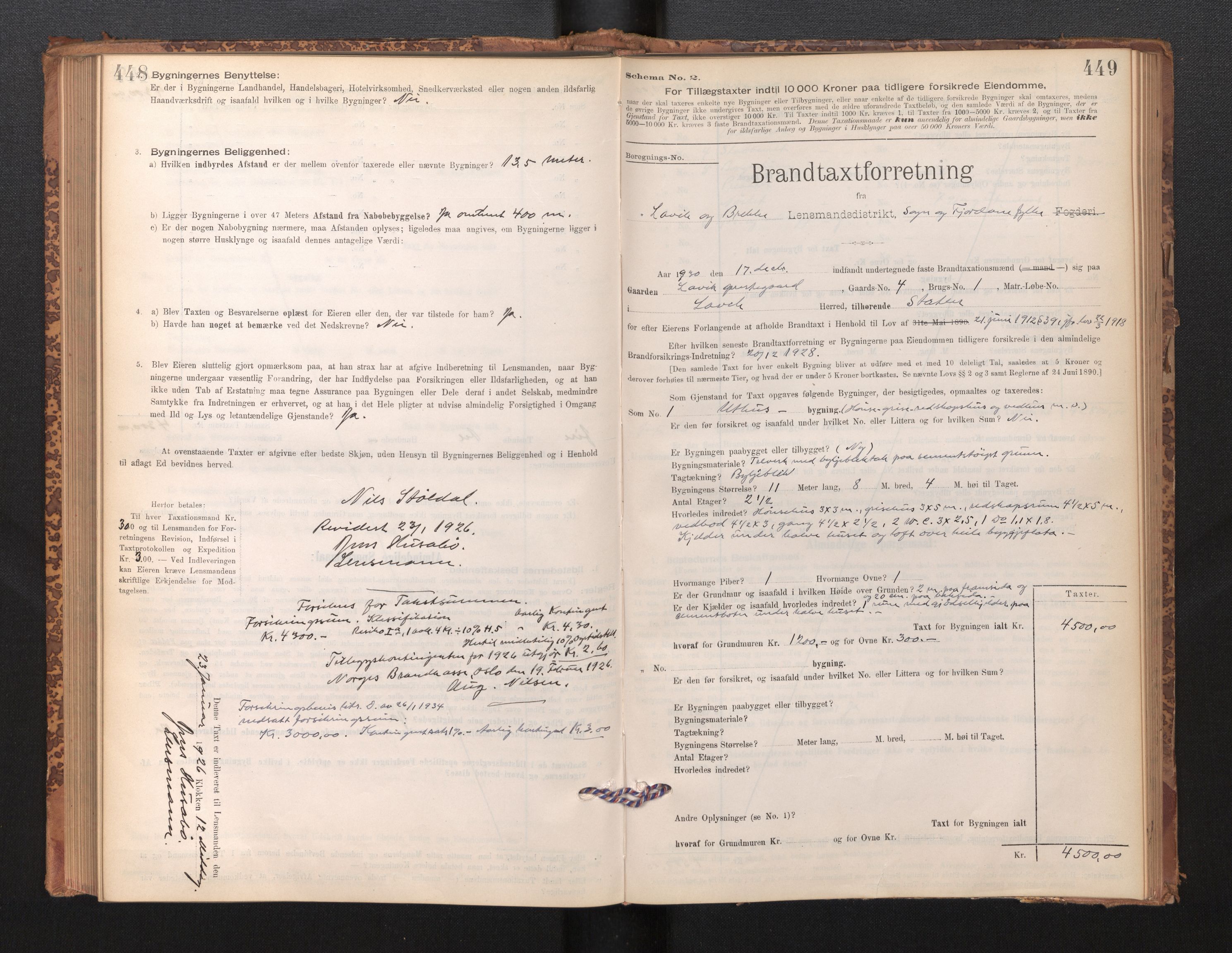 Lensmannen i Lavik, SAB/A-29101/0012/L0002: Branntakstprotokoll, skjematakst, 1895-1933, s. 448-449