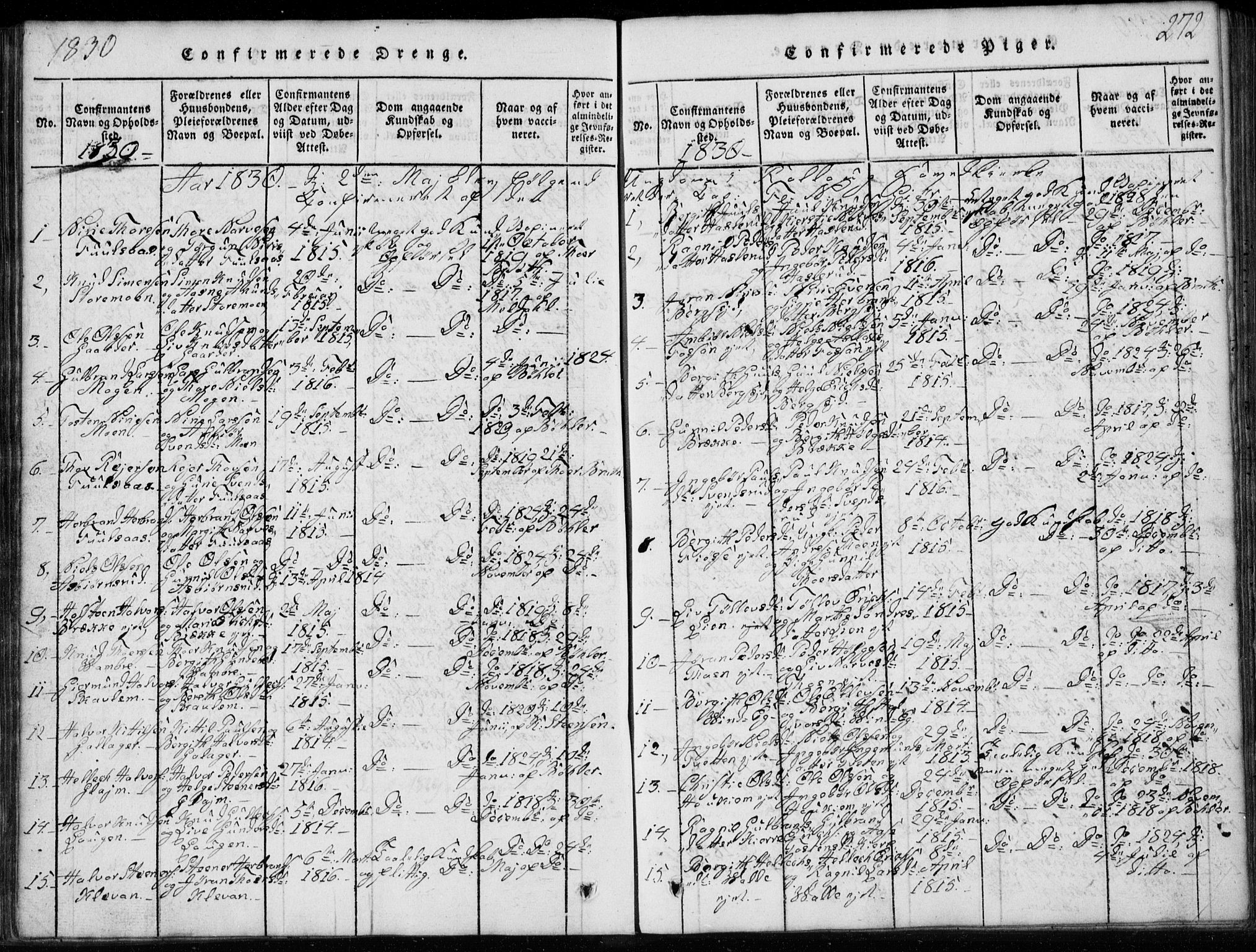 Rollag kirkebøker, AV/SAKO-A-240/G/Ga/L0001: Klokkerbok nr. I 1, 1814-1831, s. 272