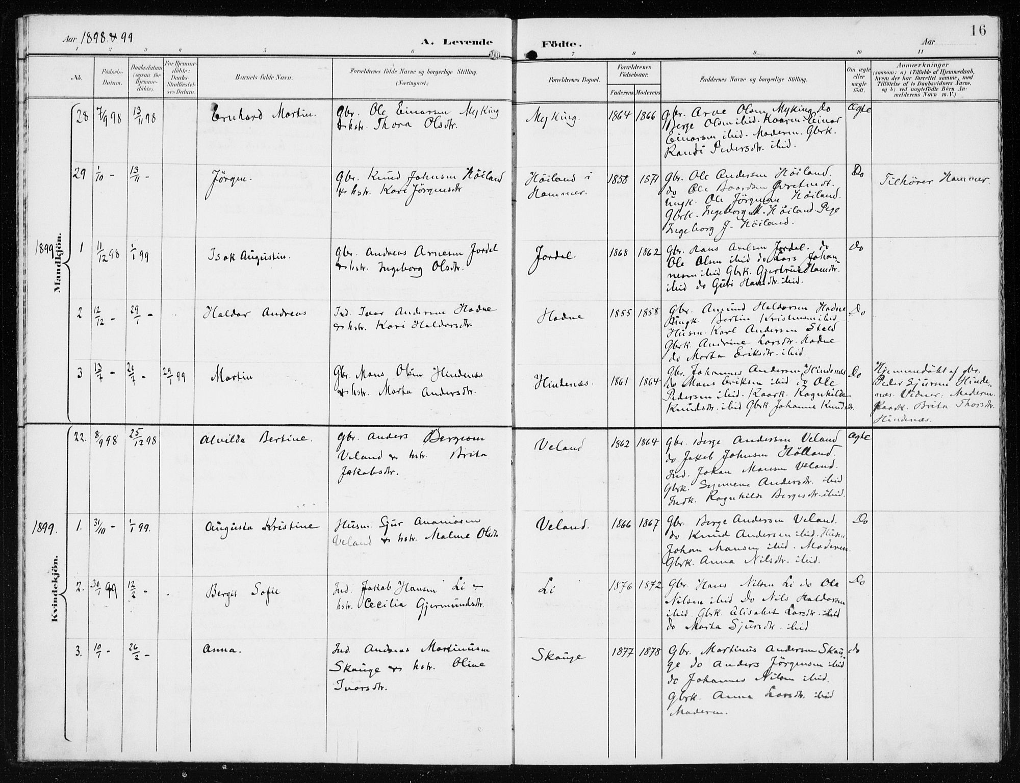 Lindås Sokneprestembete, AV/SAB-A-76701/H/Haa/Haaf/L0002: Ministerialbok nr. F  2, 1897-1909, s. 16