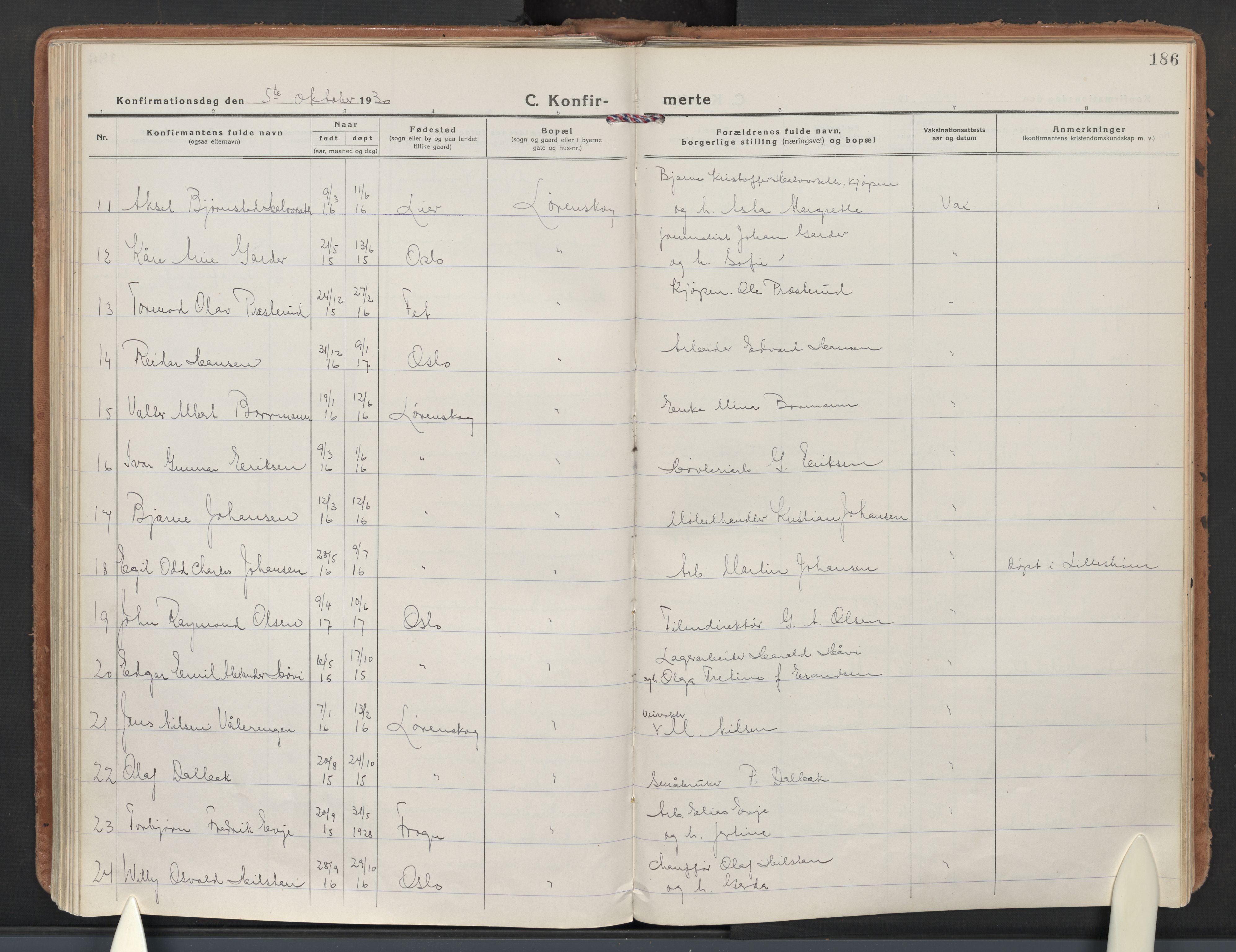 Skedsmo prestekontor Kirkebøker, AV/SAO-A-10033a/F/Fb/L0003: Ministerialbok nr. II 3, 1921-1936, s. 186