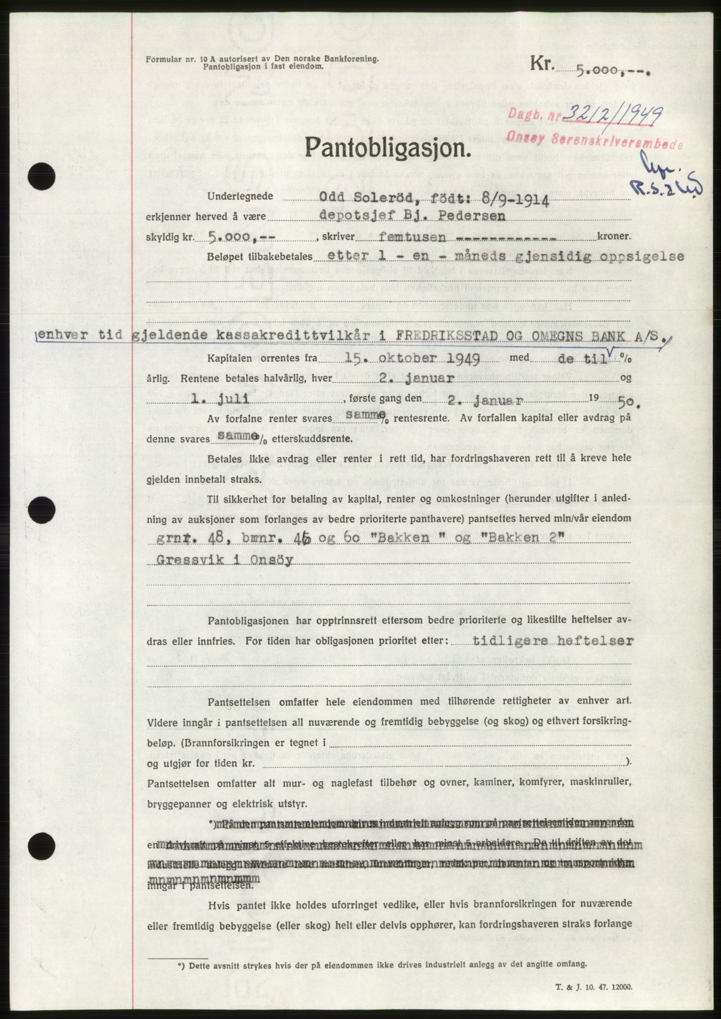 Onsøy sorenskriveri, SAO/A-10474/G/Ga/Gac/L0009: Pantebok nr. B 13-9, 1949-1950, Dagboknr: 3212/1949