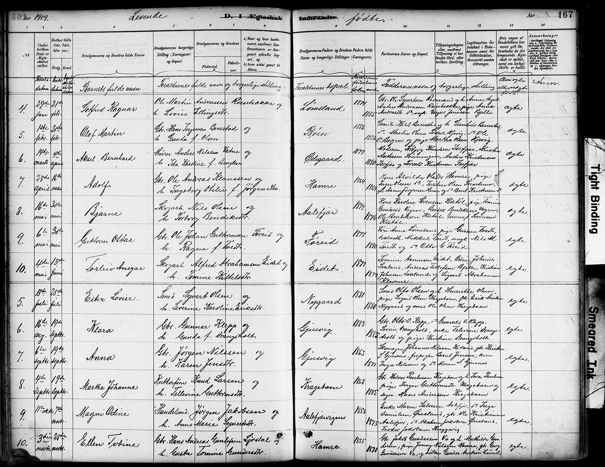 Tveit sokneprestkontor, AV/SAK-1111-0043/F/Fb/L0004: Klokkerbok nr. B 4, 1887-1914, s. 167