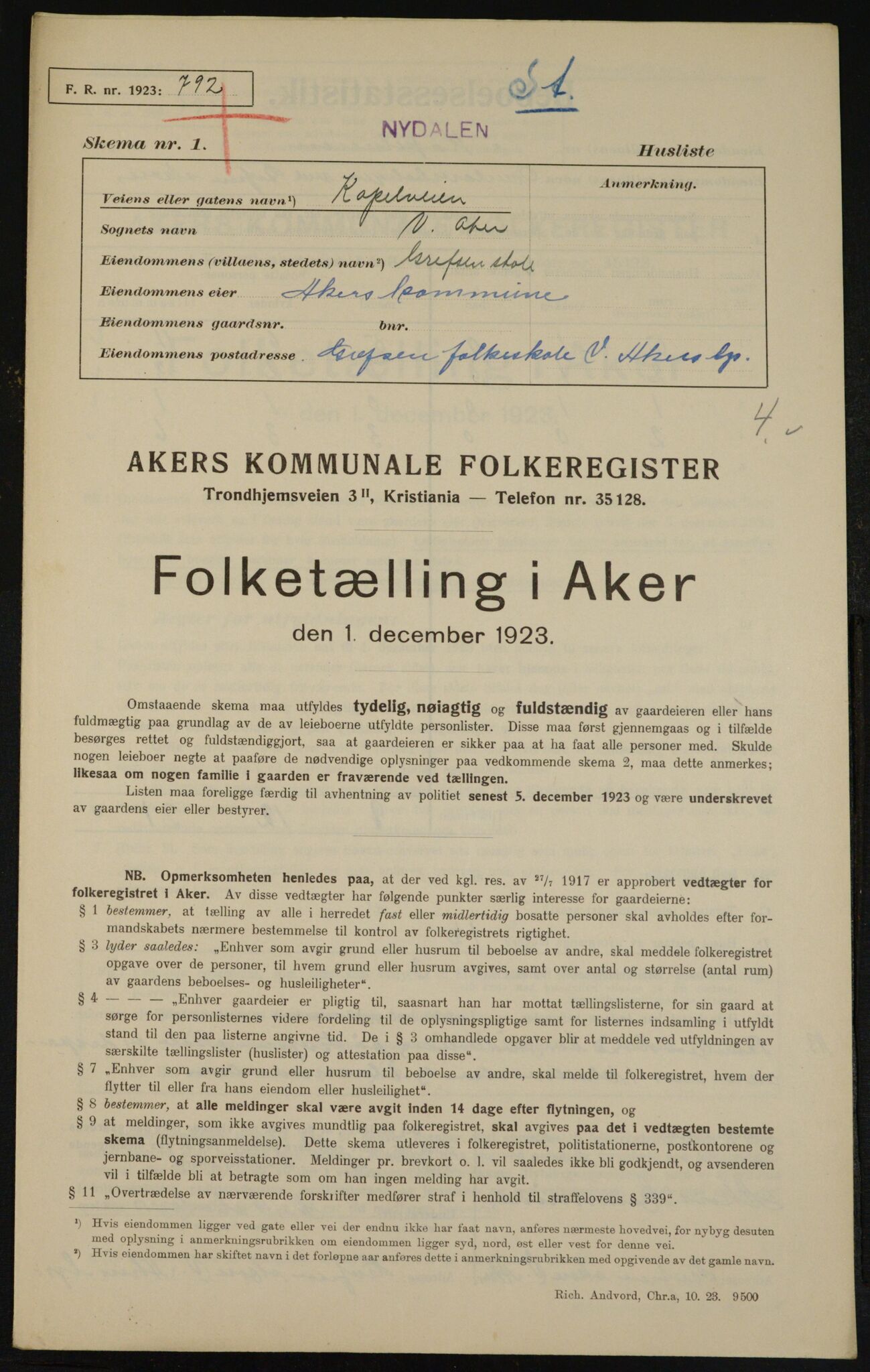 , Kommunal folketelling 1.12.1923 for Aker, 1923, s. 12227