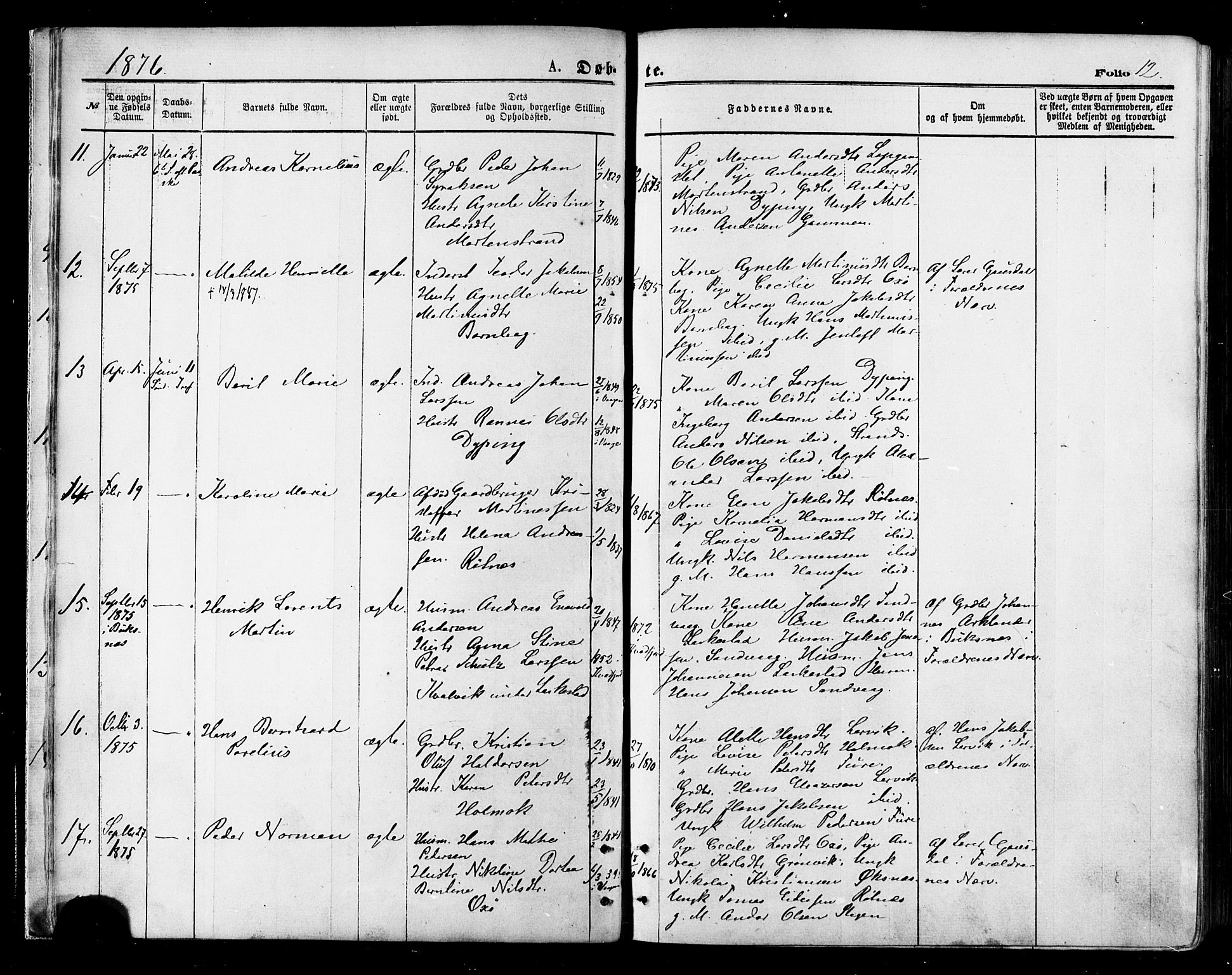 Ministerialprotokoller, klokkerbøker og fødselsregistre - Nordland, AV/SAT-A-1459/855/L0802: Ministerialbok nr. 855A10, 1875-1886, s. 12