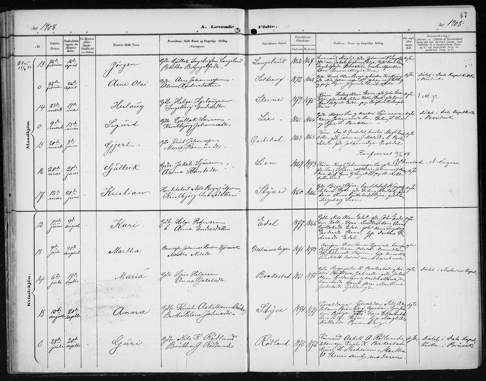 Evanger sokneprestembete, AV/SAB-A-99924: Ministerialbok nr. A  3, 1900-1930, s. 47