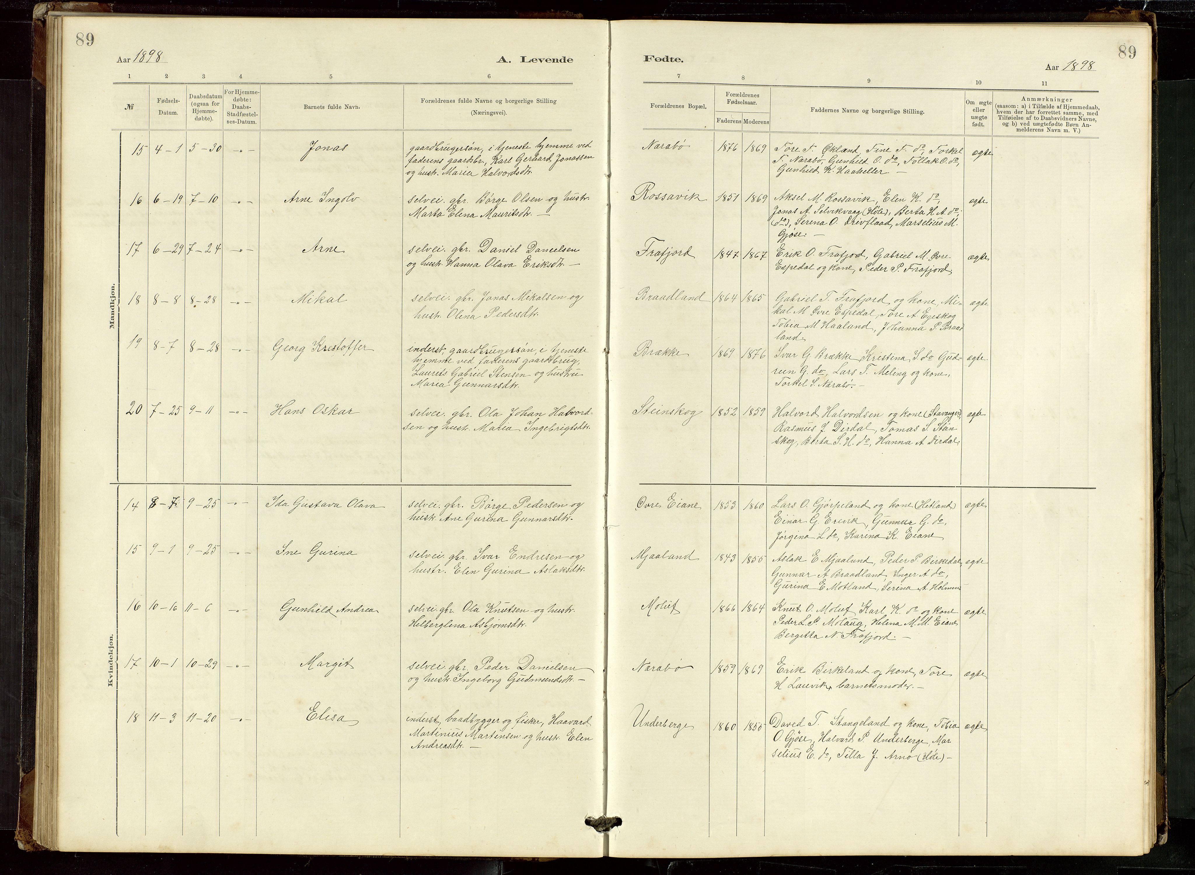 Høgsfjord sokneprestkontor, AV/SAST-A-101624/H/Ha/Hab/L0009: Klokkerbok nr. B 9, 1883-1920, s. 89