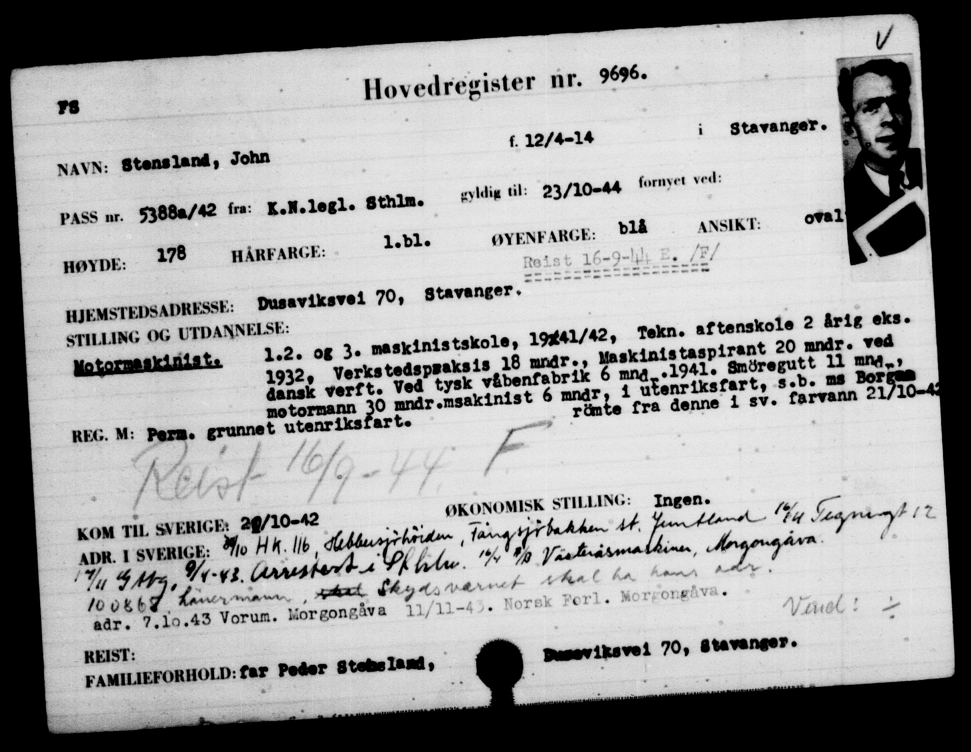 Utenriksstasjonene, Legasjonen i Stockholm, Flyktningkontoret, AV/RA-S-6753/V/Va/L0006: Kjesäterkartoteket, flyktninger med registreringsnr. 9400-12711, 1940-1945, s. 332