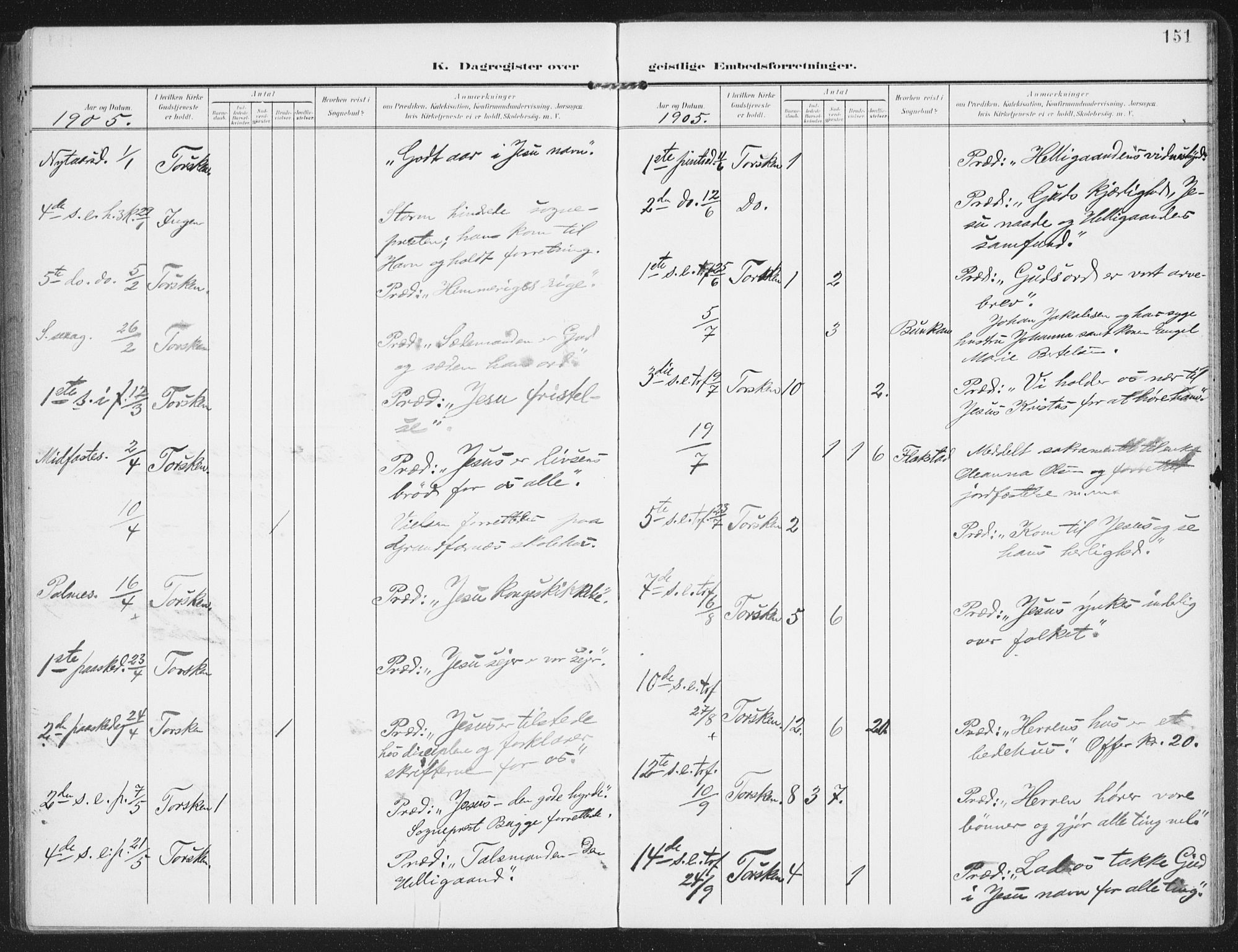 Berg sokneprestkontor, AV/SATØ-S-1318/G/Ga/Gaa/L0008kirke: Ministerialbok nr. 8, 1904-1916, s. 151