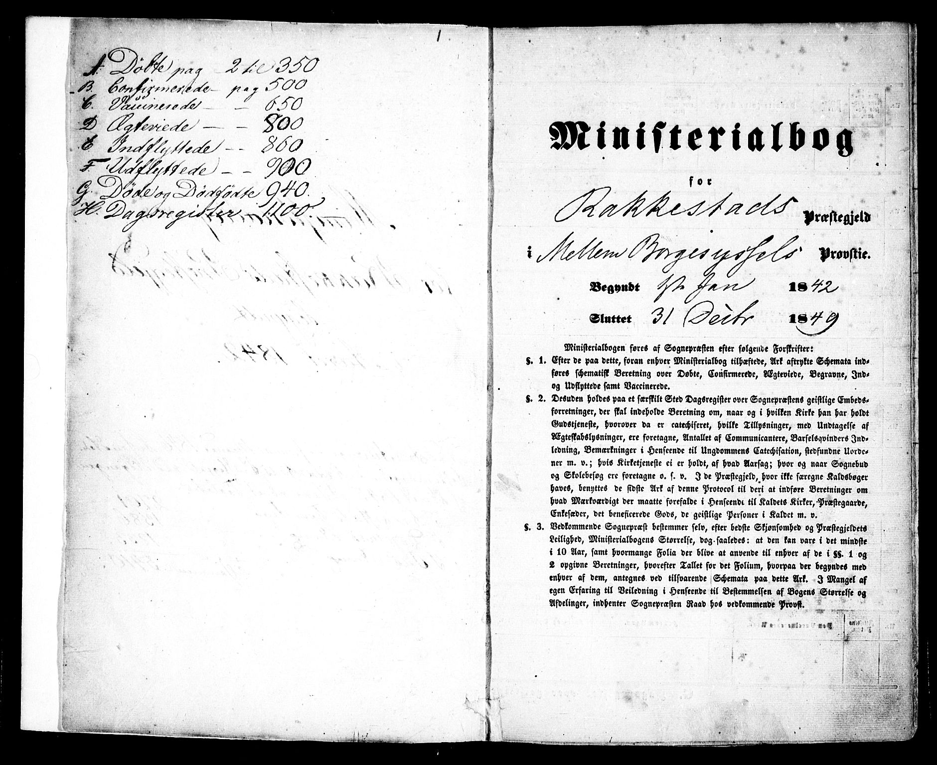 Rakkestad prestekontor Kirkebøker, SAO/A-2008/F/Fa/L0008: Ministerialbok nr. I 8, 1842-1849, s. 1