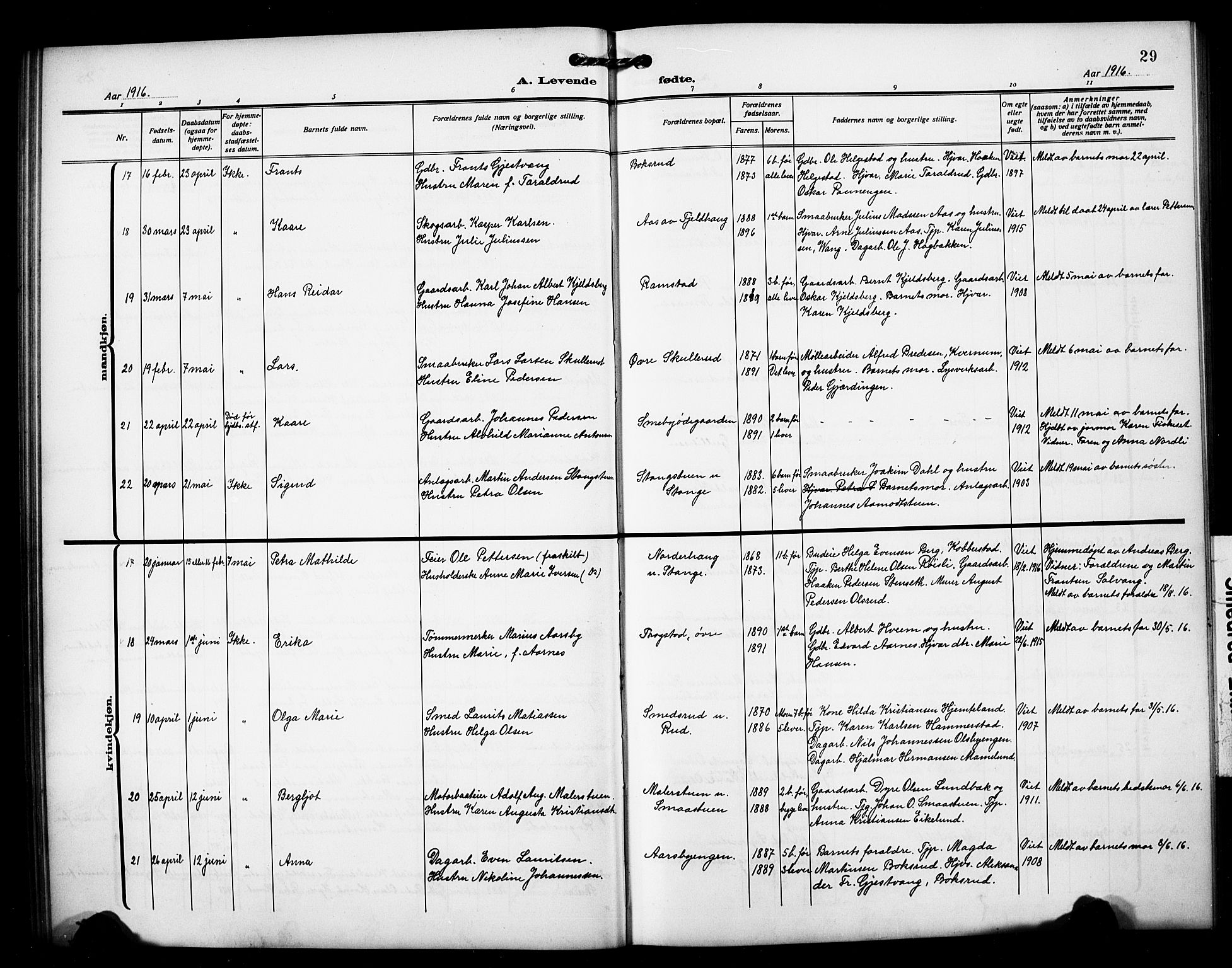 Østre Toten prestekontor, AV/SAH-PREST-104/H/Ha/Hab/L0008: Klokkerbok nr. 8, 1913-1929, s. 29