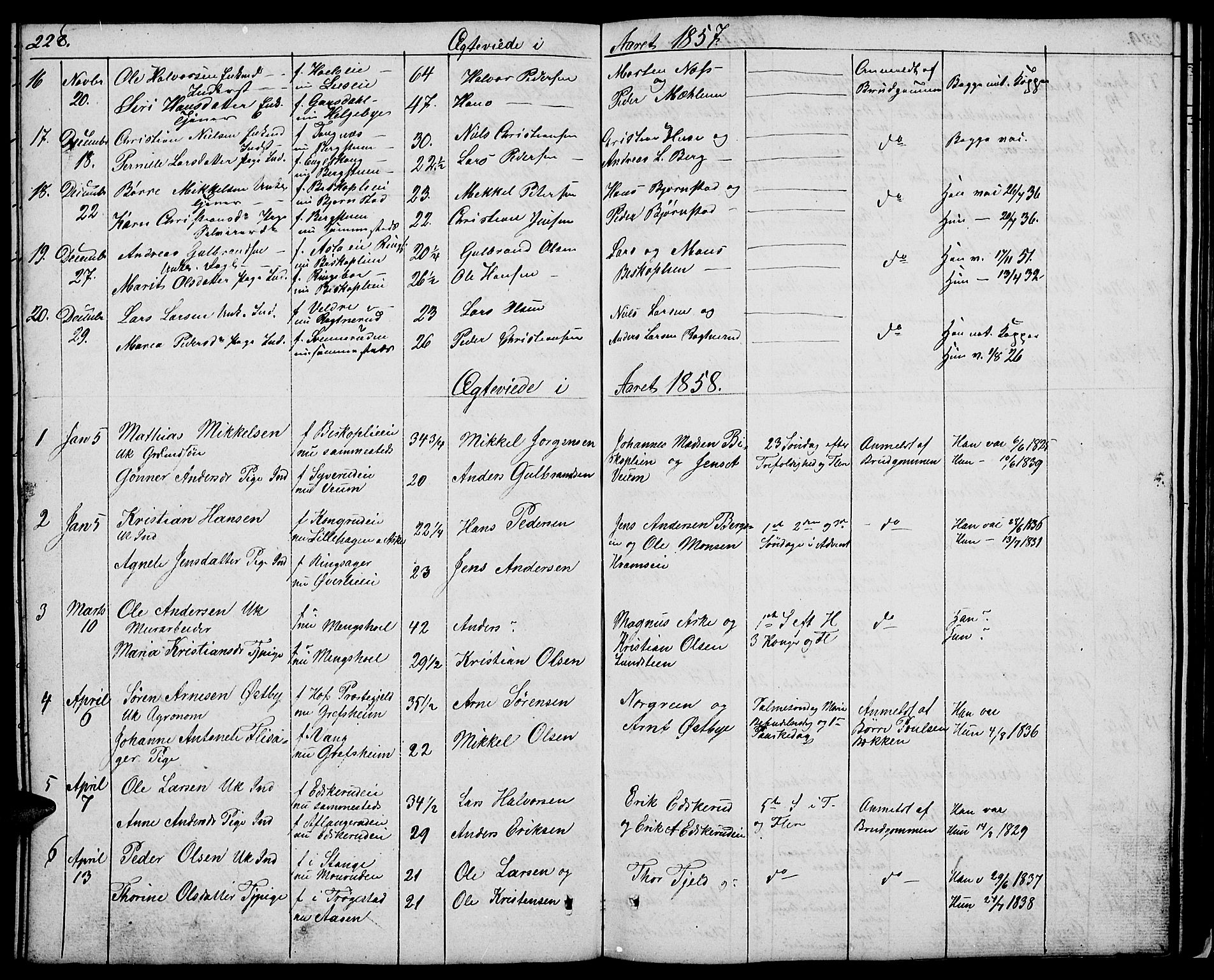 Nes prestekontor, Hedmark, AV/SAH-PREST-020/L/La/L0004: Klokkerbok nr. 4, 1832-1861, s. 228