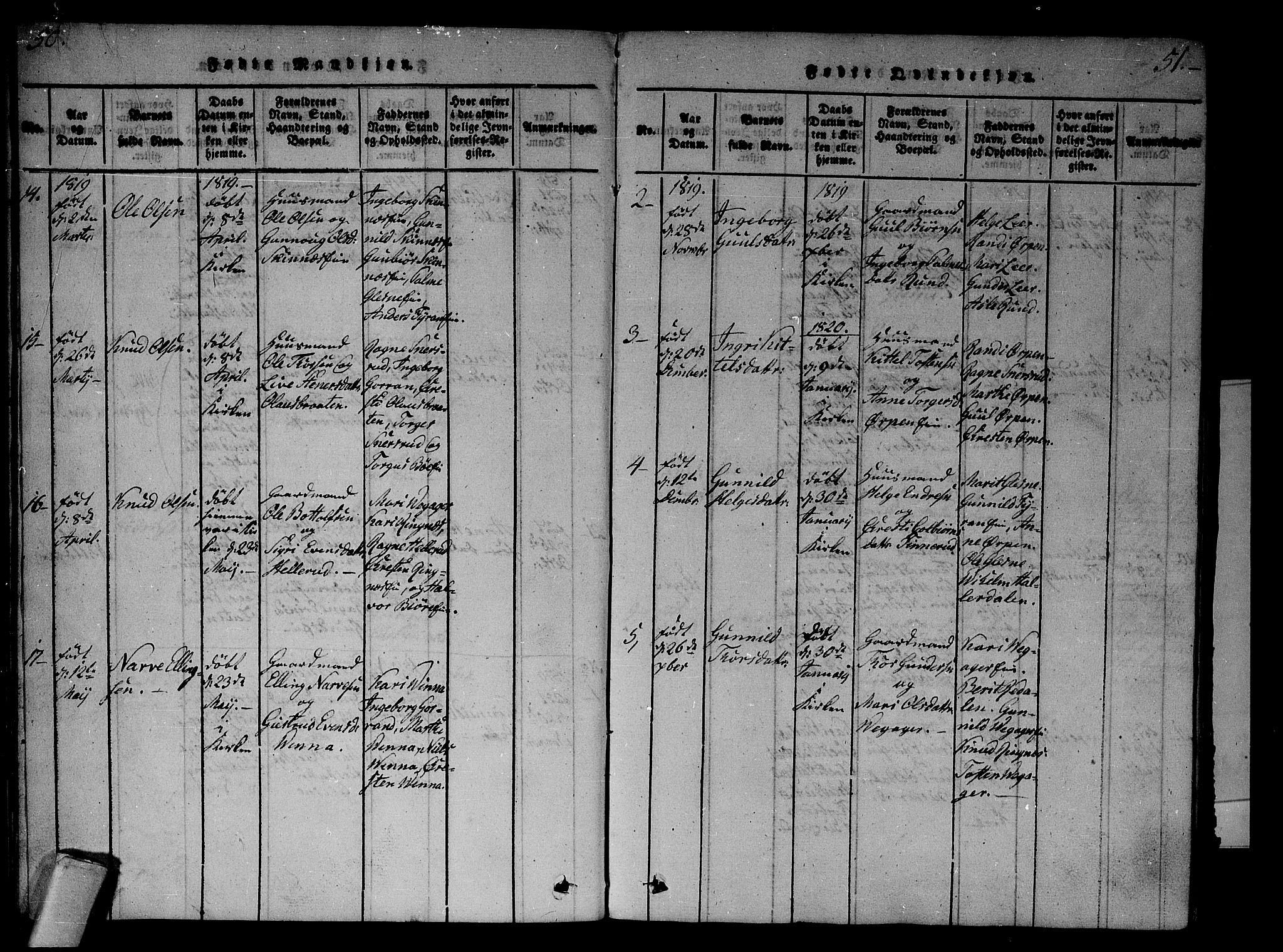 Krødsherad kirkebøker, AV/SAKO-A-19/F/Fa/L0001: Ministerialbok nr. 1, 1815-1829, s. 50-51