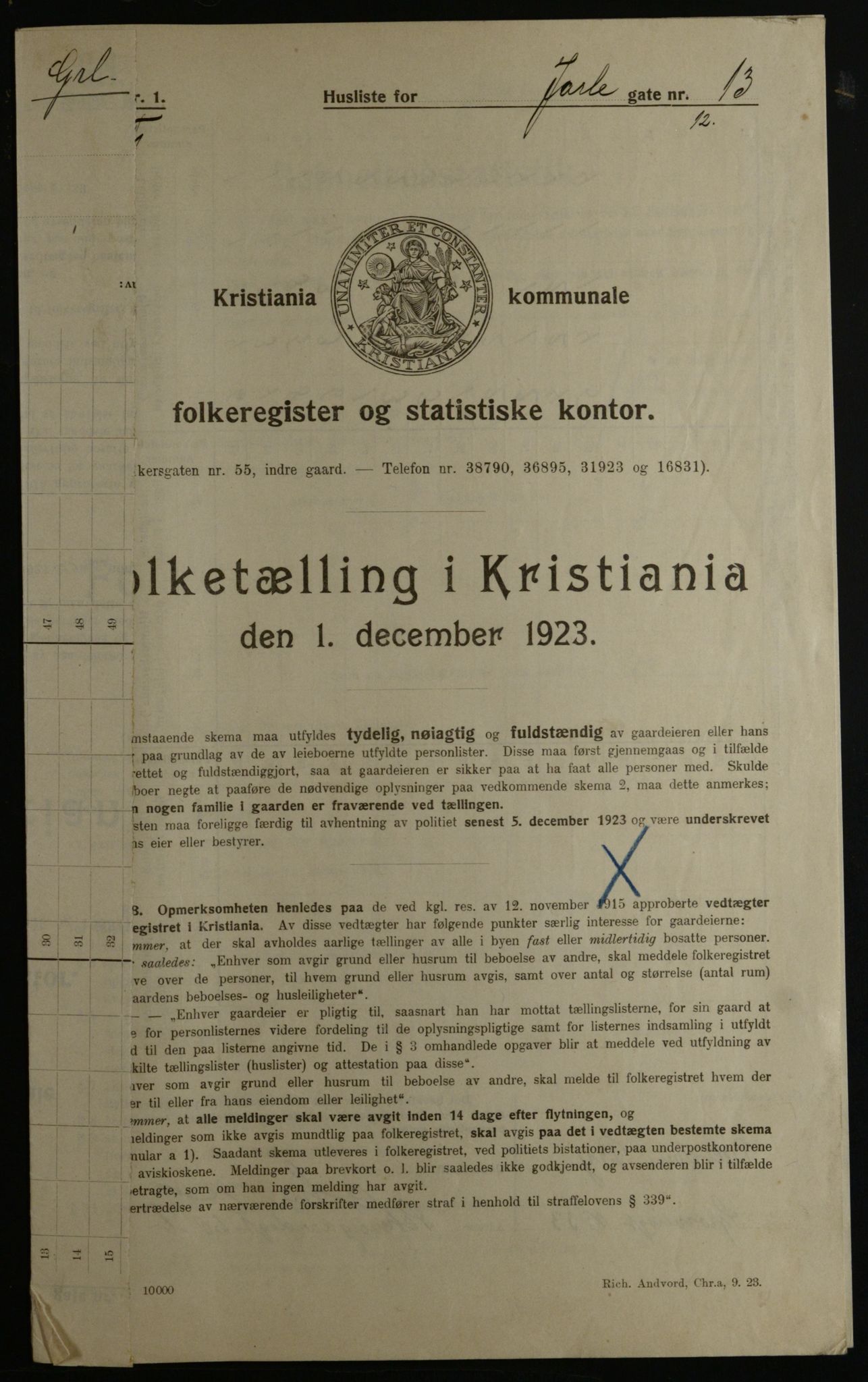 OBA, Kommunal folketelling 1.12.1923 for Kristiania, 1923, s. 51011