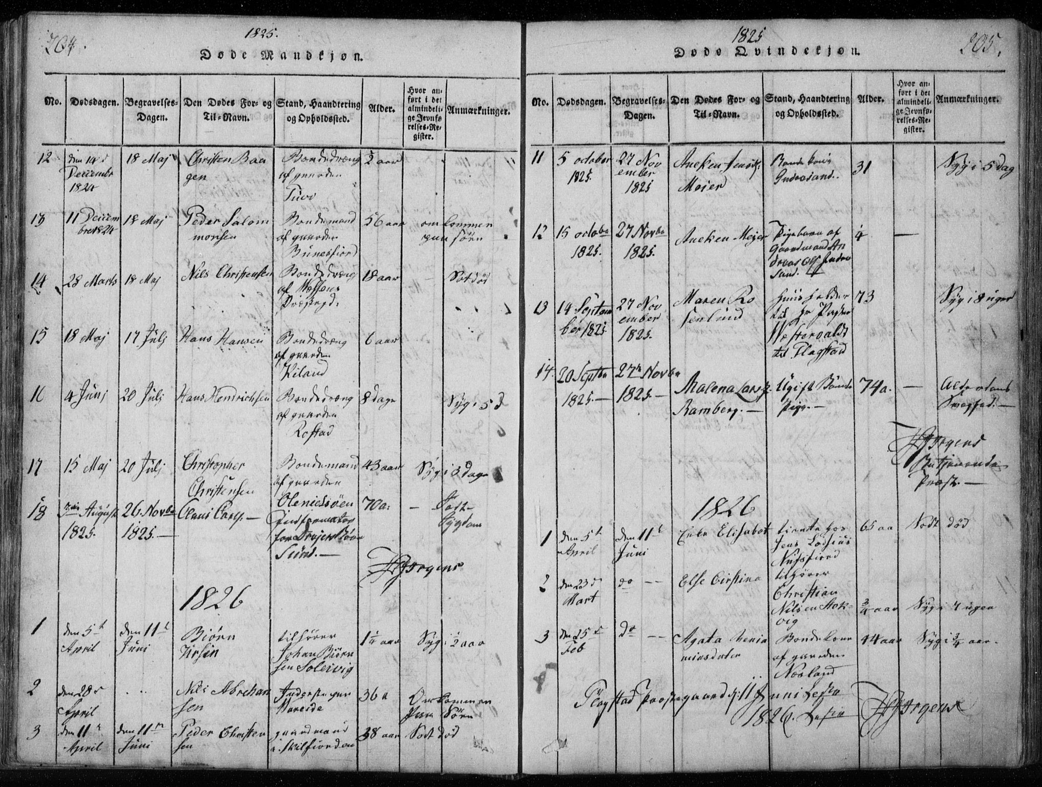 Ministerialprotokoller, klokkerbøker og fødselsregistre - Nordland, AV/SAT-A-1459/885/L1201: Ministerialbok nr. 885A02, 1820-1837, s. 204-205