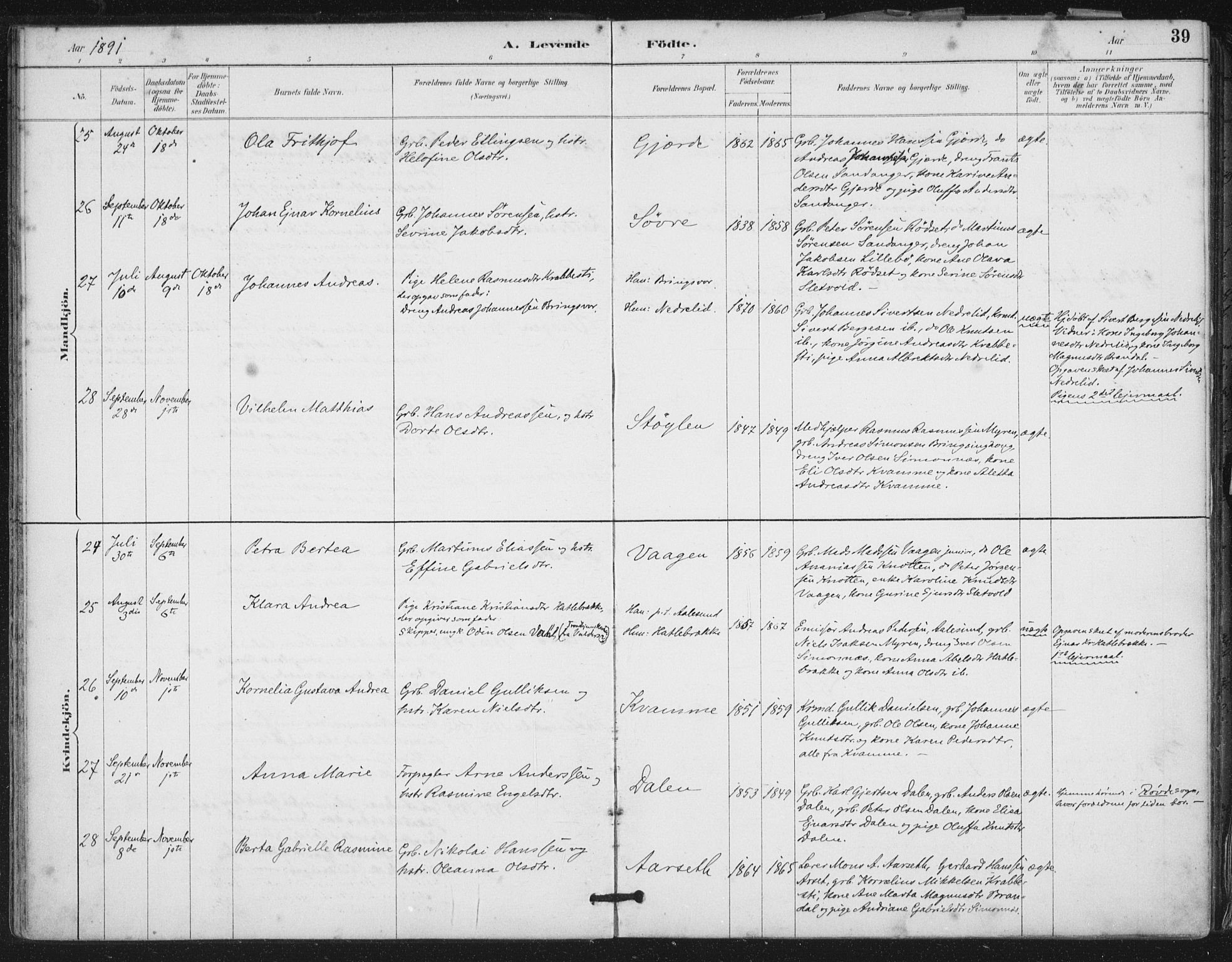 Ministerialprotokoller, klokkerbøker og fødselsregistre - Møre og Romsdal, SAT/A-1454/503/L0037: Ministerialbok nr. 503A05, 1884-1900, s. 39