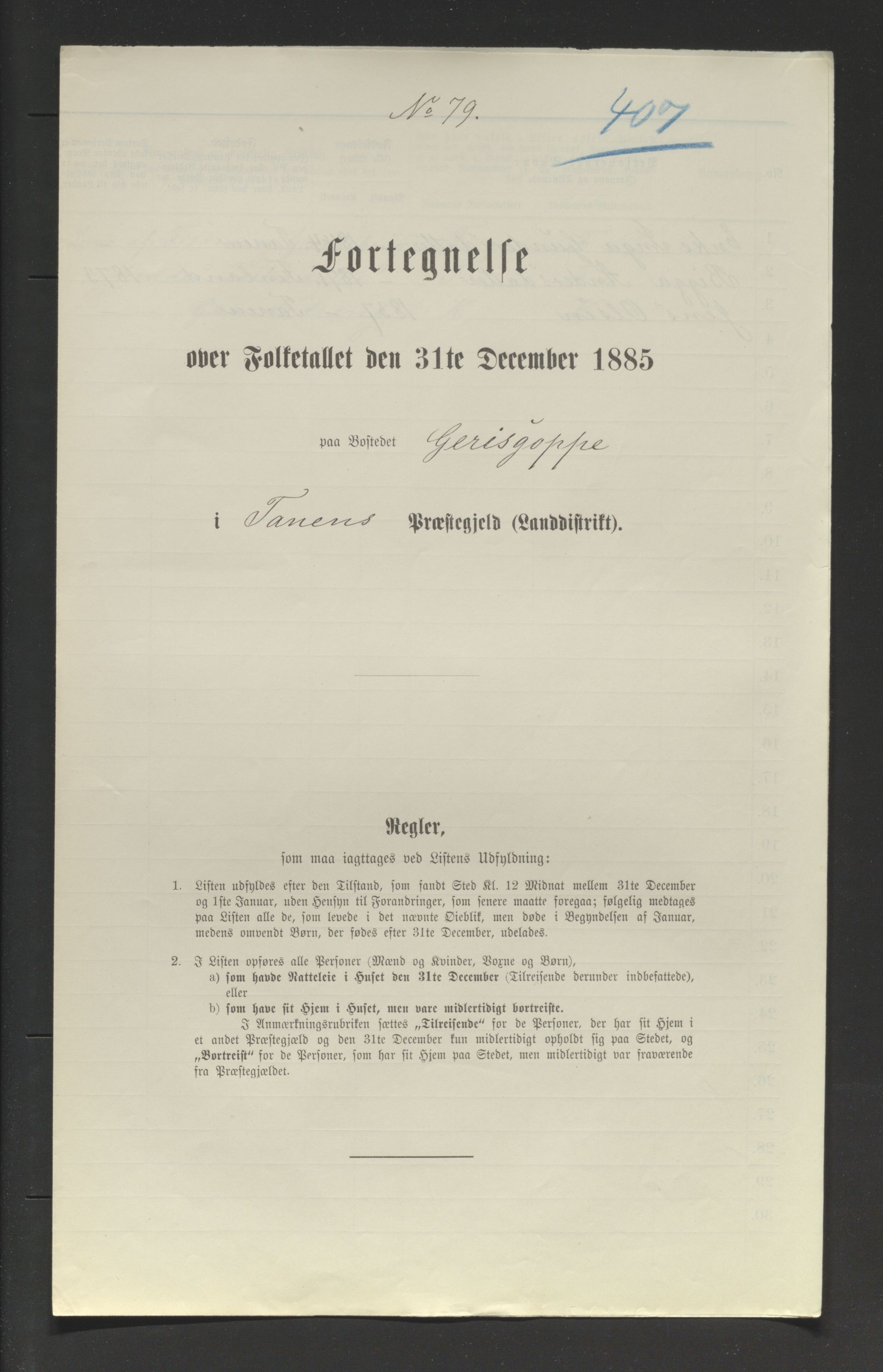 SATØ, Folketelling 1885 for 2025 Tana herred, 1885, s. 407a