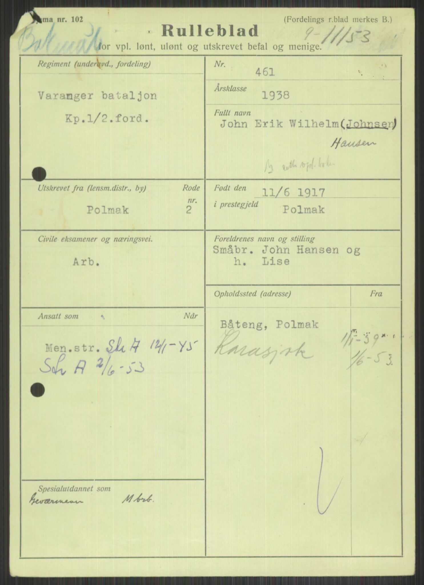 Forsvaret, Varanger bataljon, AV/RA-RAFA-2258/1/D/L0441: Rulleblad for fødte 1913-1917, 1913-1917, s. 1353