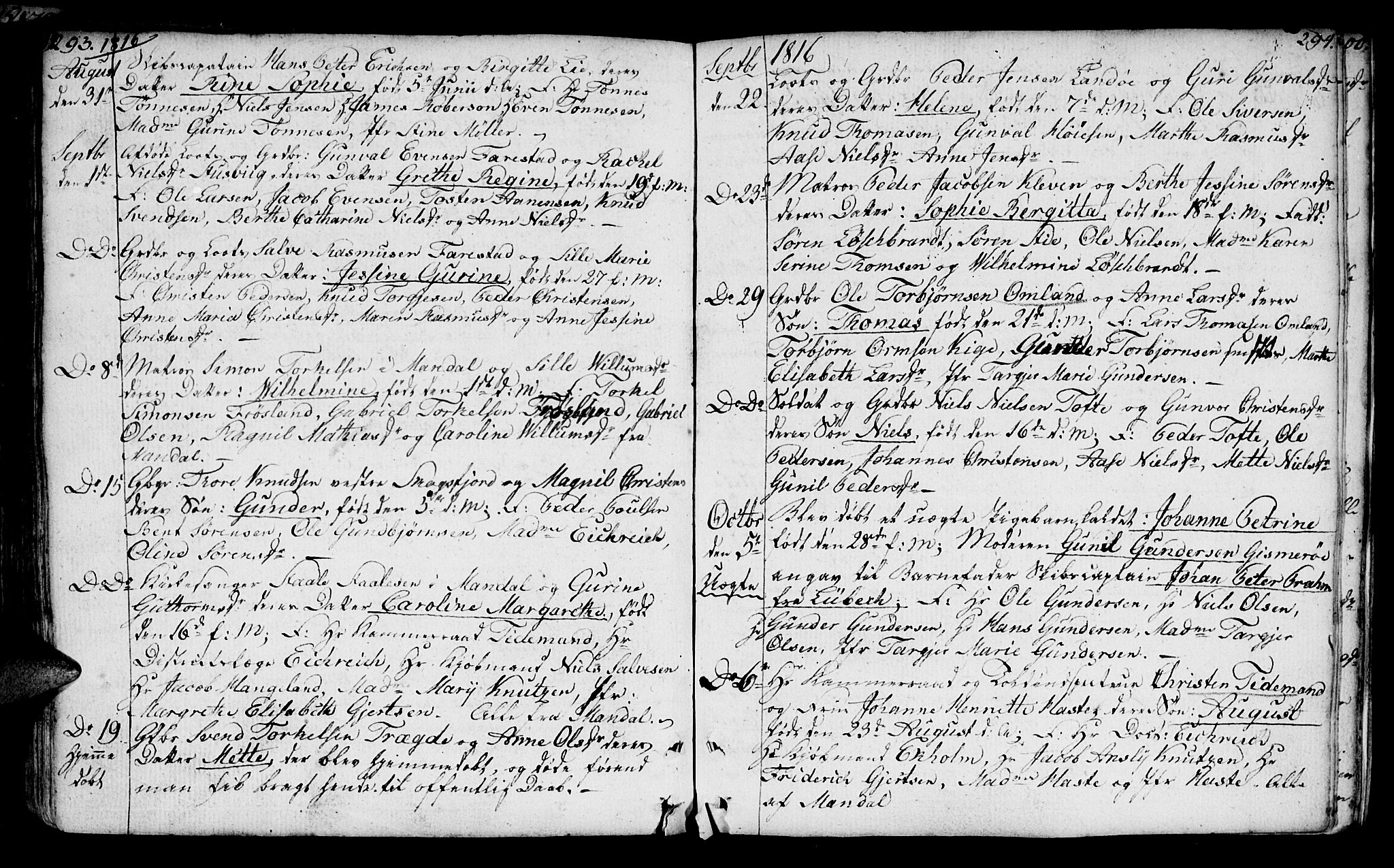 Mandal sokneprestkontor, AV/SAK-1111-0030/F/Fa/Faa/L0008: Ministerialbok nr. A 8, 1794-1817, s. 293-294