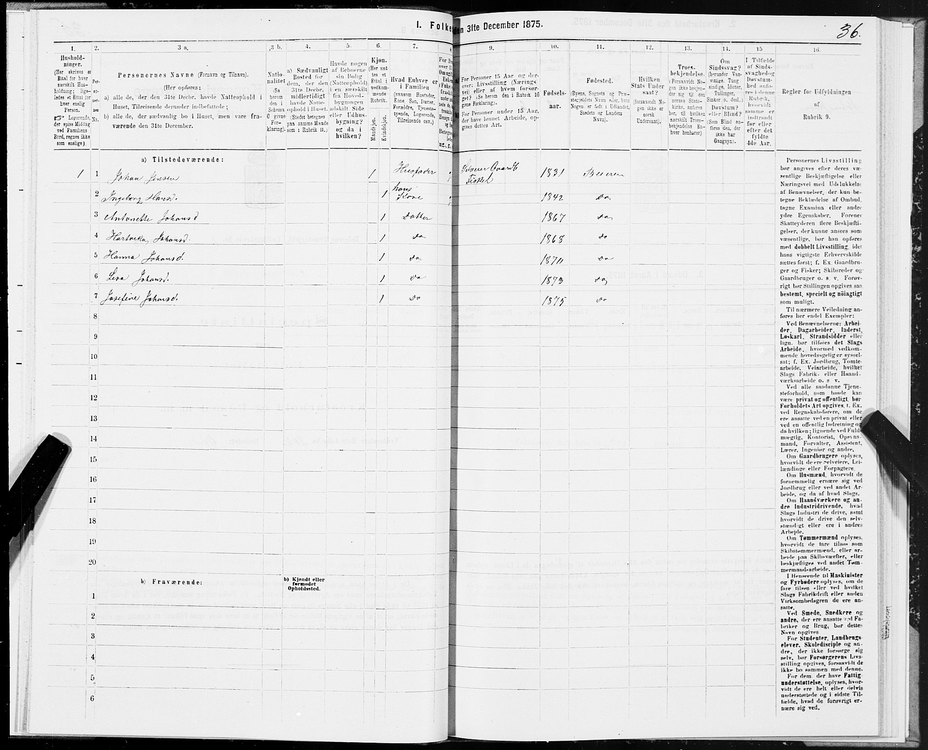 SAT, Folketelling 1875 for 1839P Beiarn prestegjeld, 1875, s. 1036
